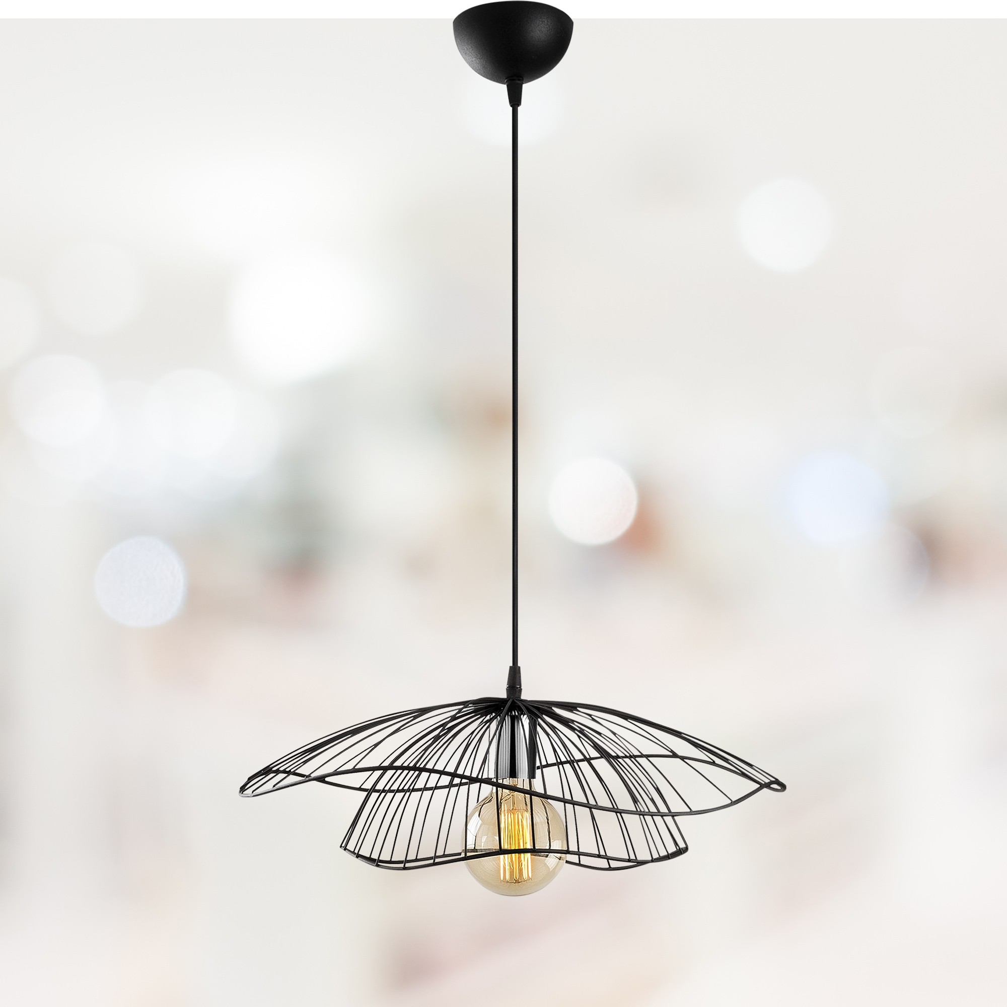 Modern pendant lamp with black metal struts