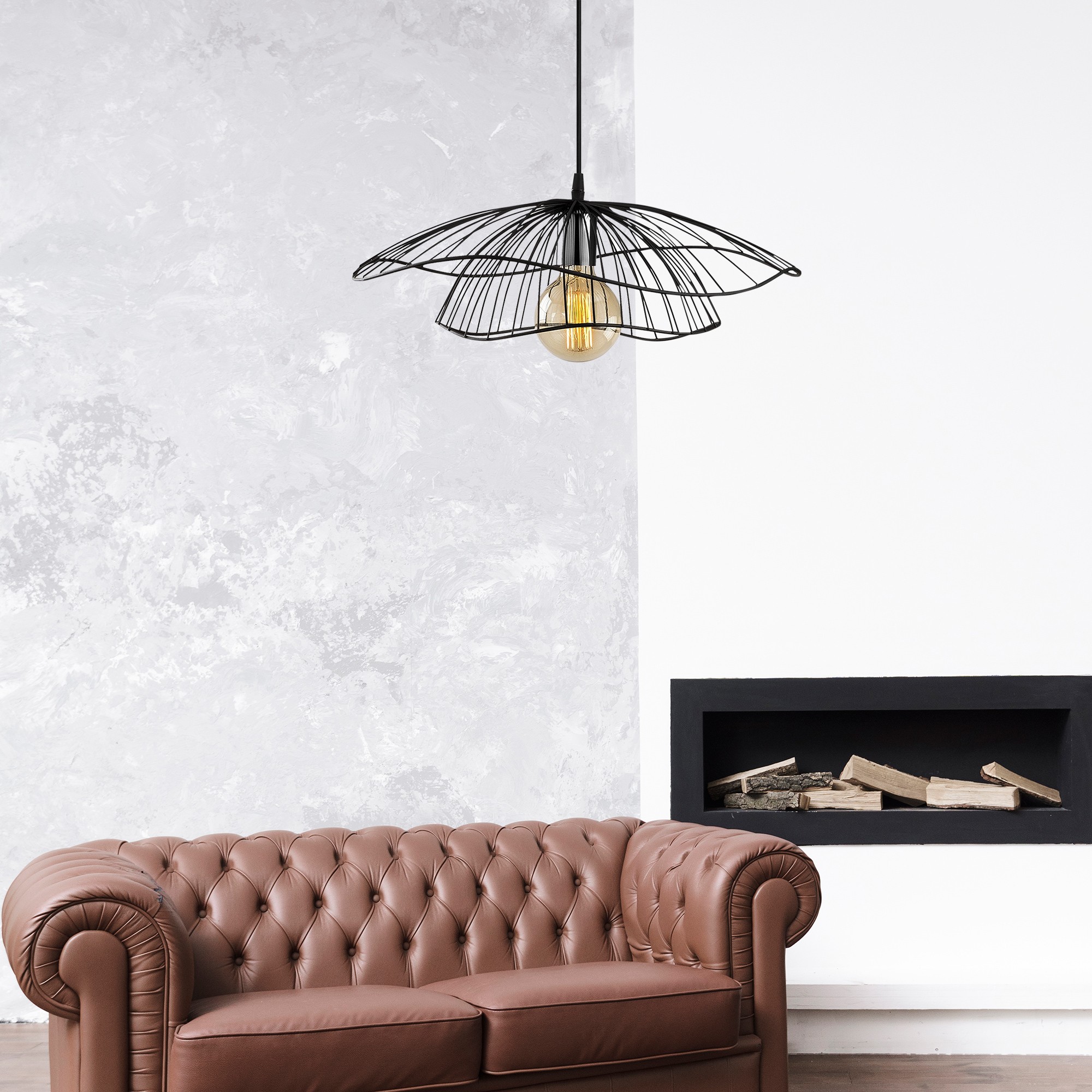 Modern pendant lamp with black metal struts