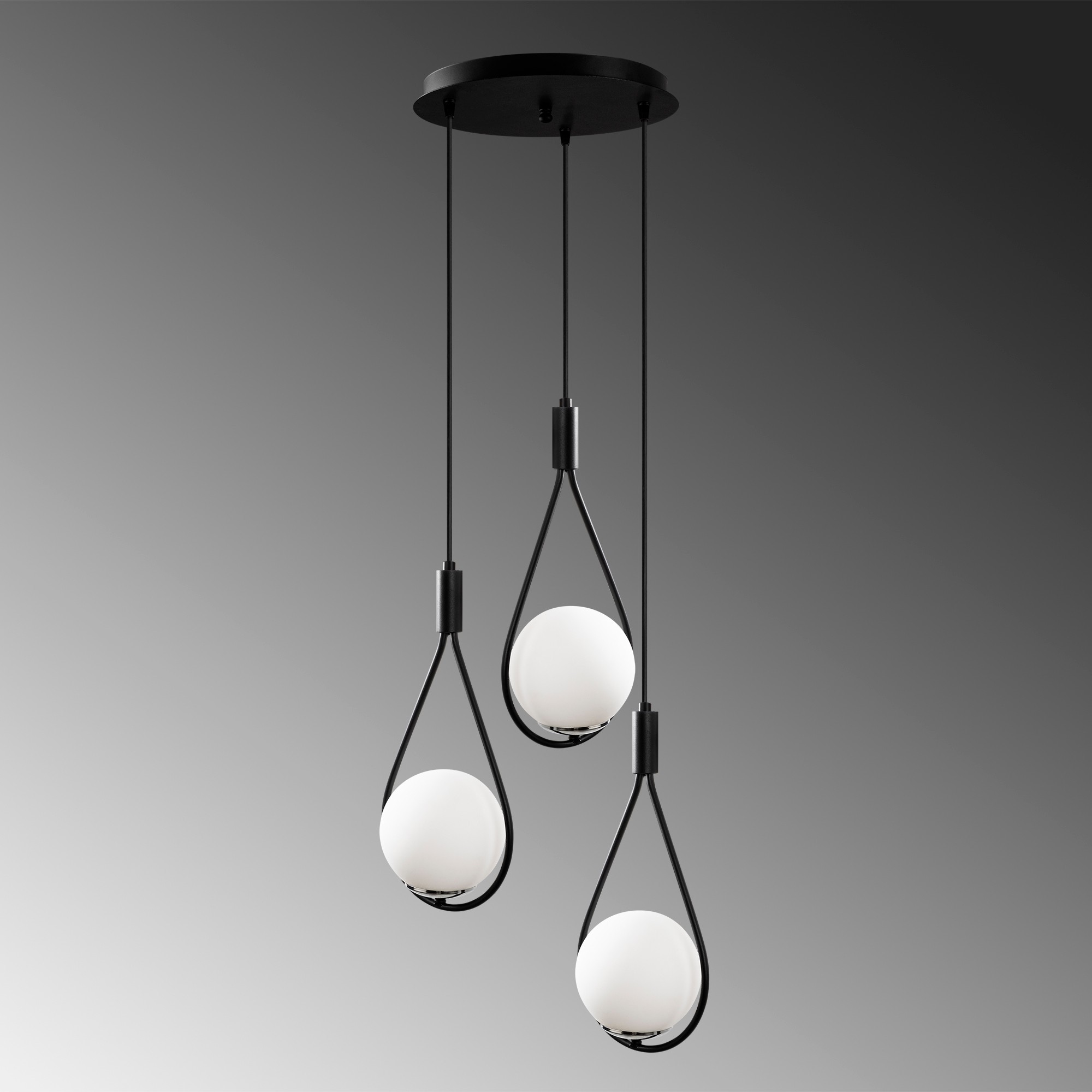 Lampada a sospensione con 3 elementi metallo nero