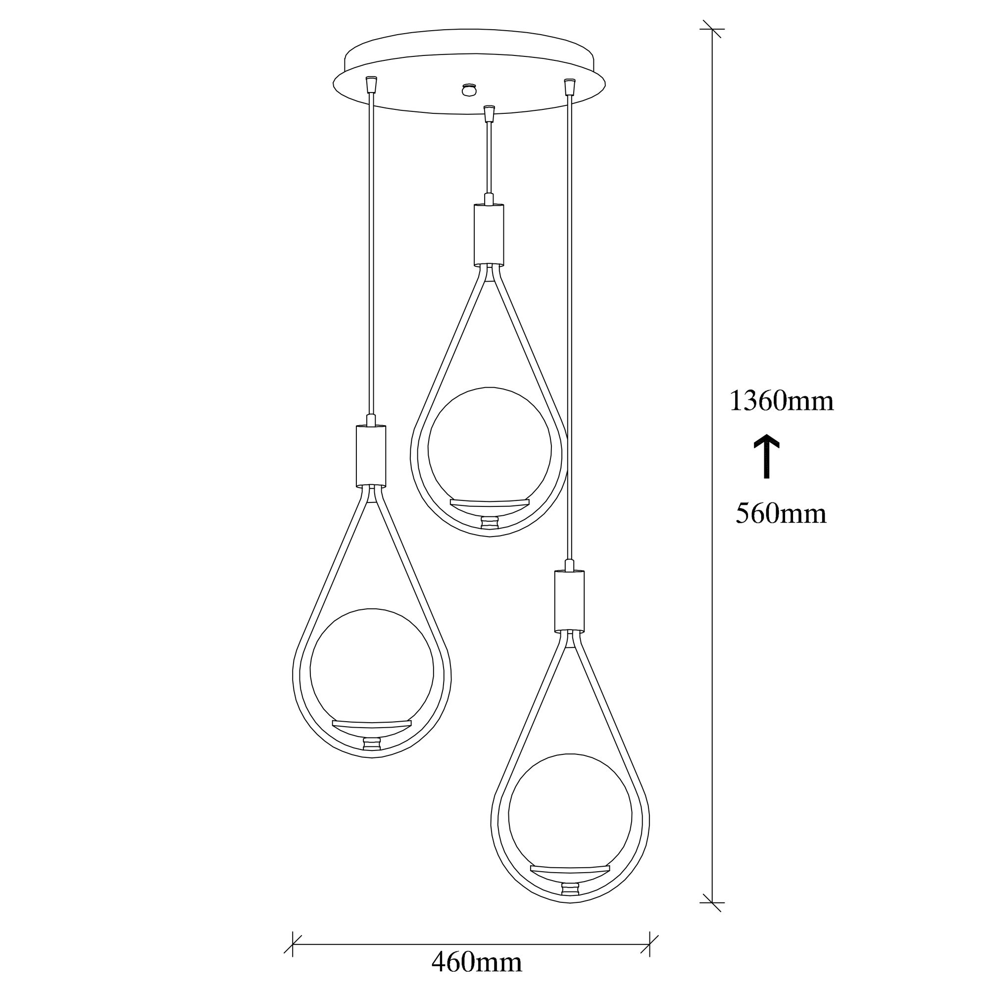 Lampada a sospensione con 3 elementi metallo nero