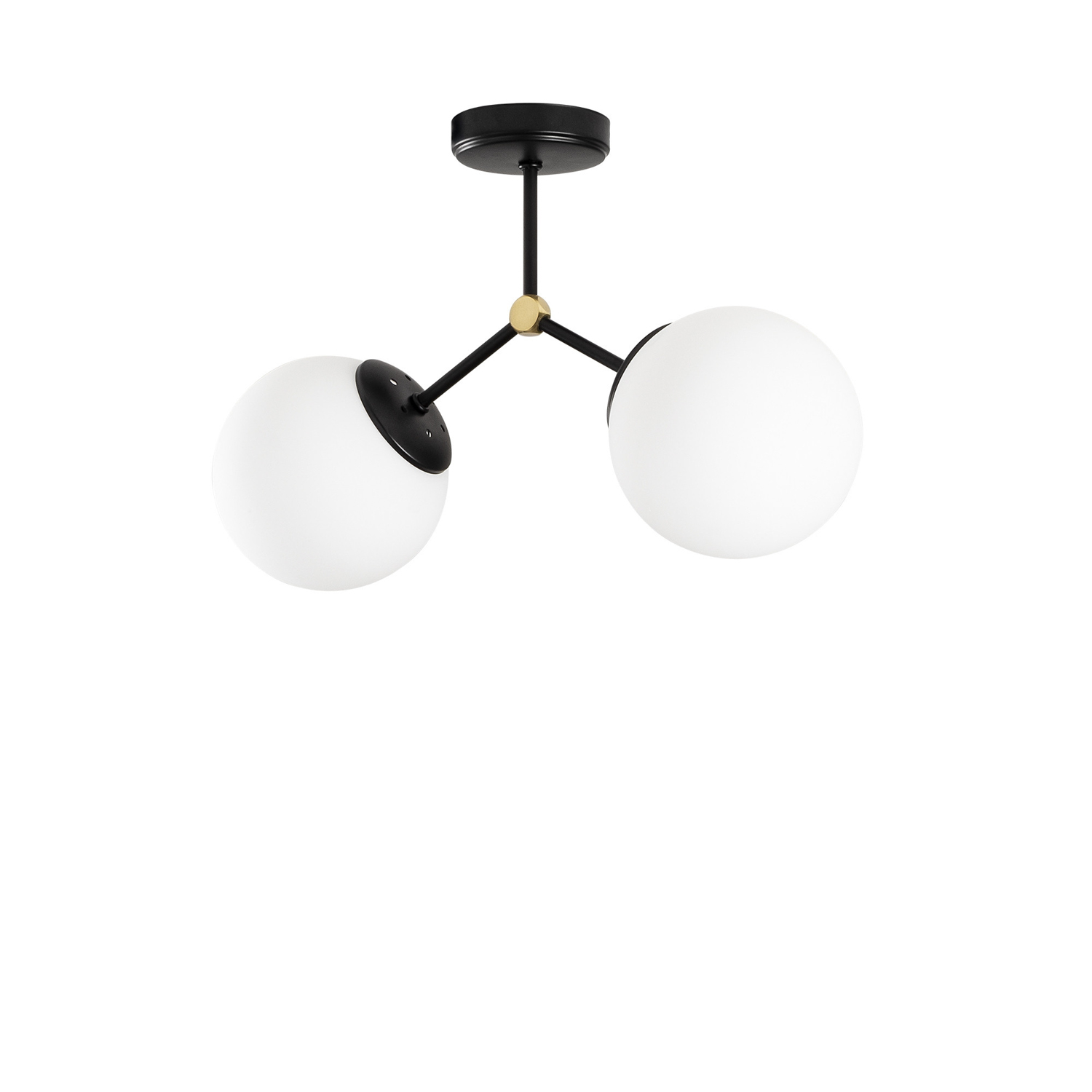 Ceiling light with 2 glass spheres made of metal