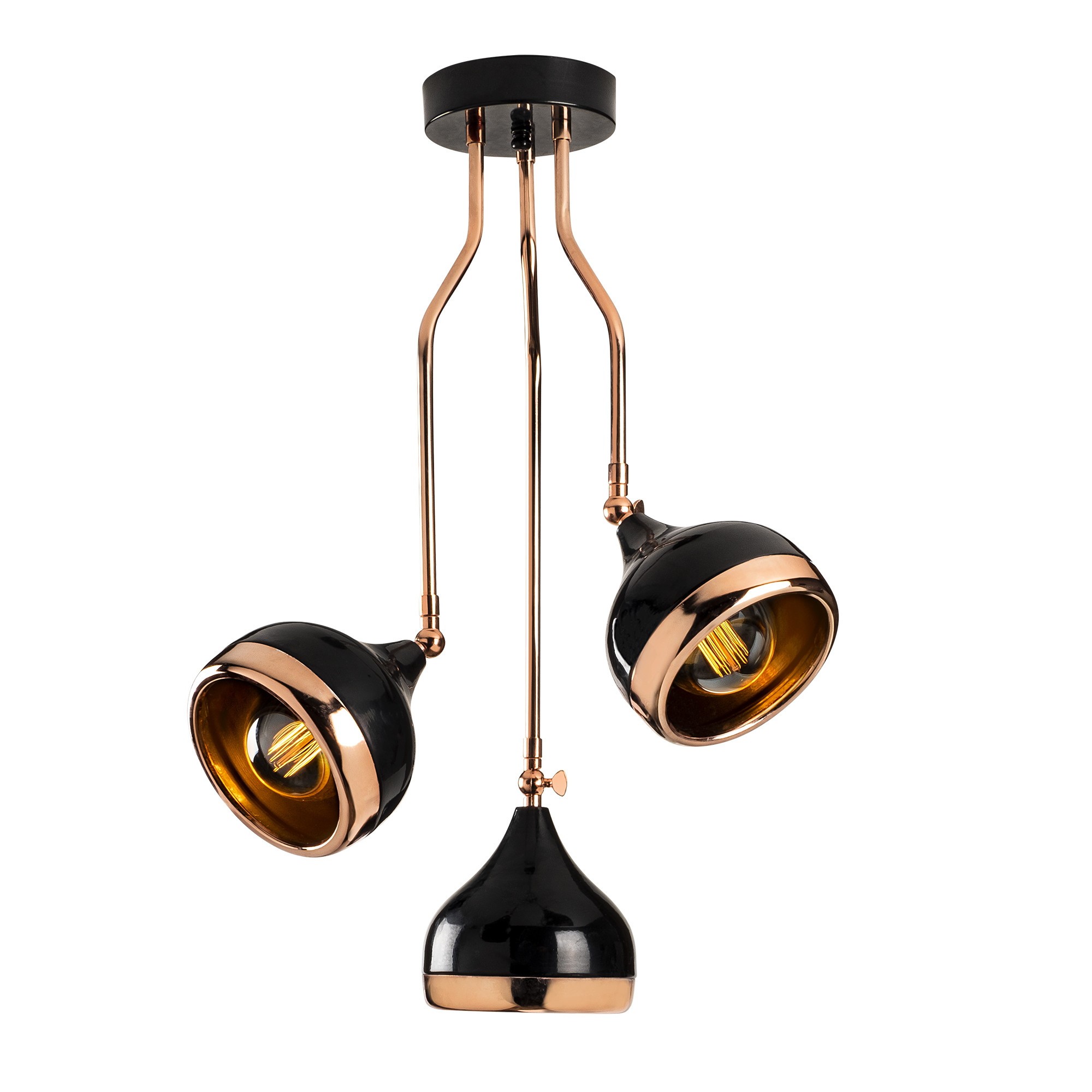 Pendant lamp 3 elements Height adjustable Metal Black