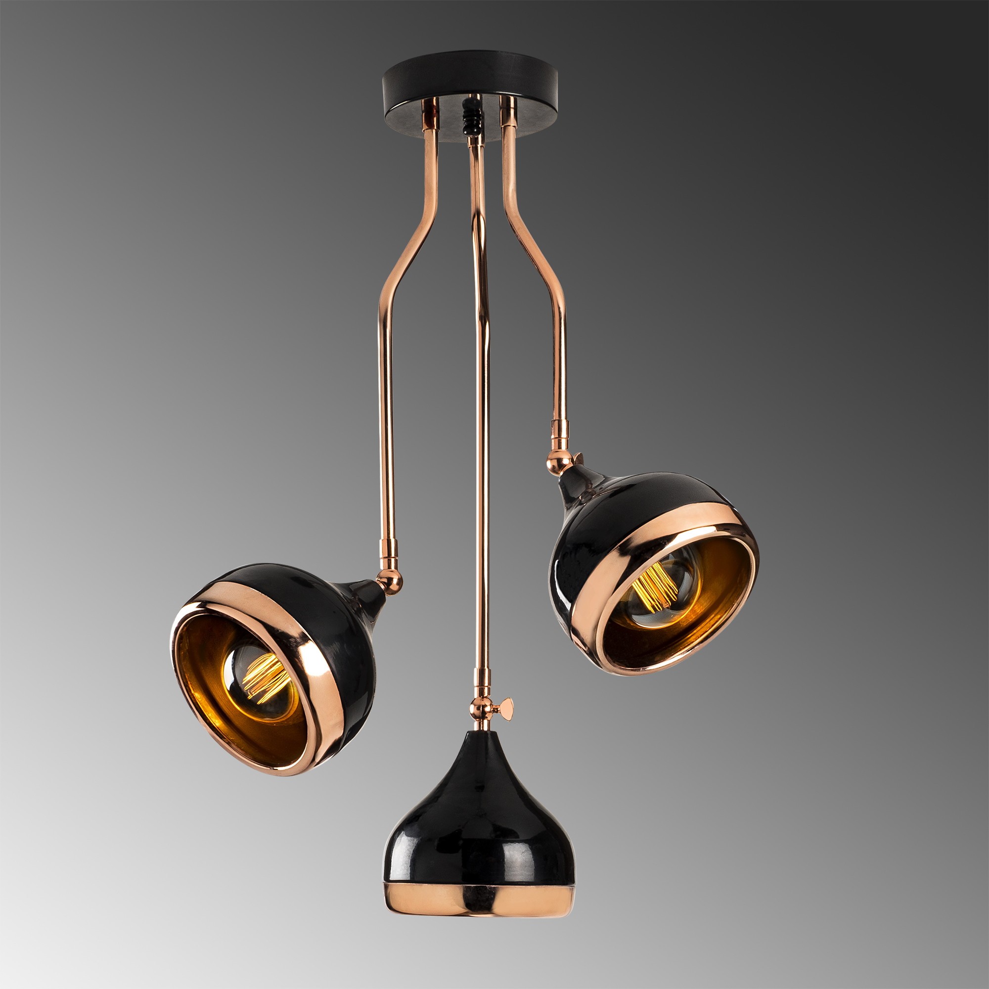 Pendant lamp 3 elements Height adjustable Metal Black