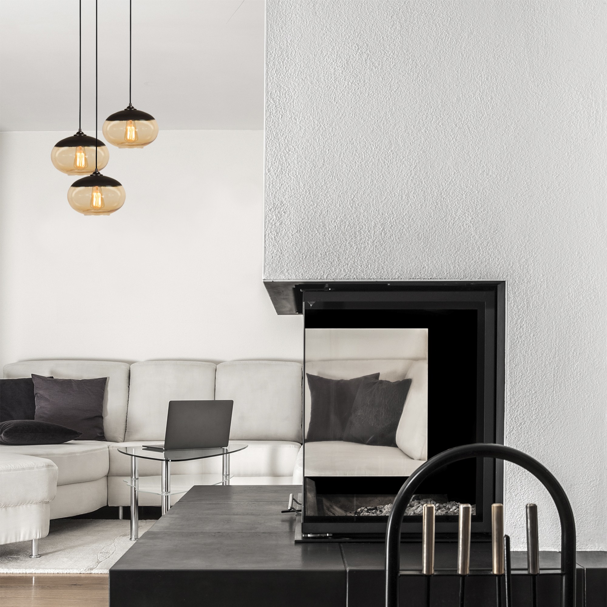 Lampada a sospensione industriale 3 elementi metallo miele