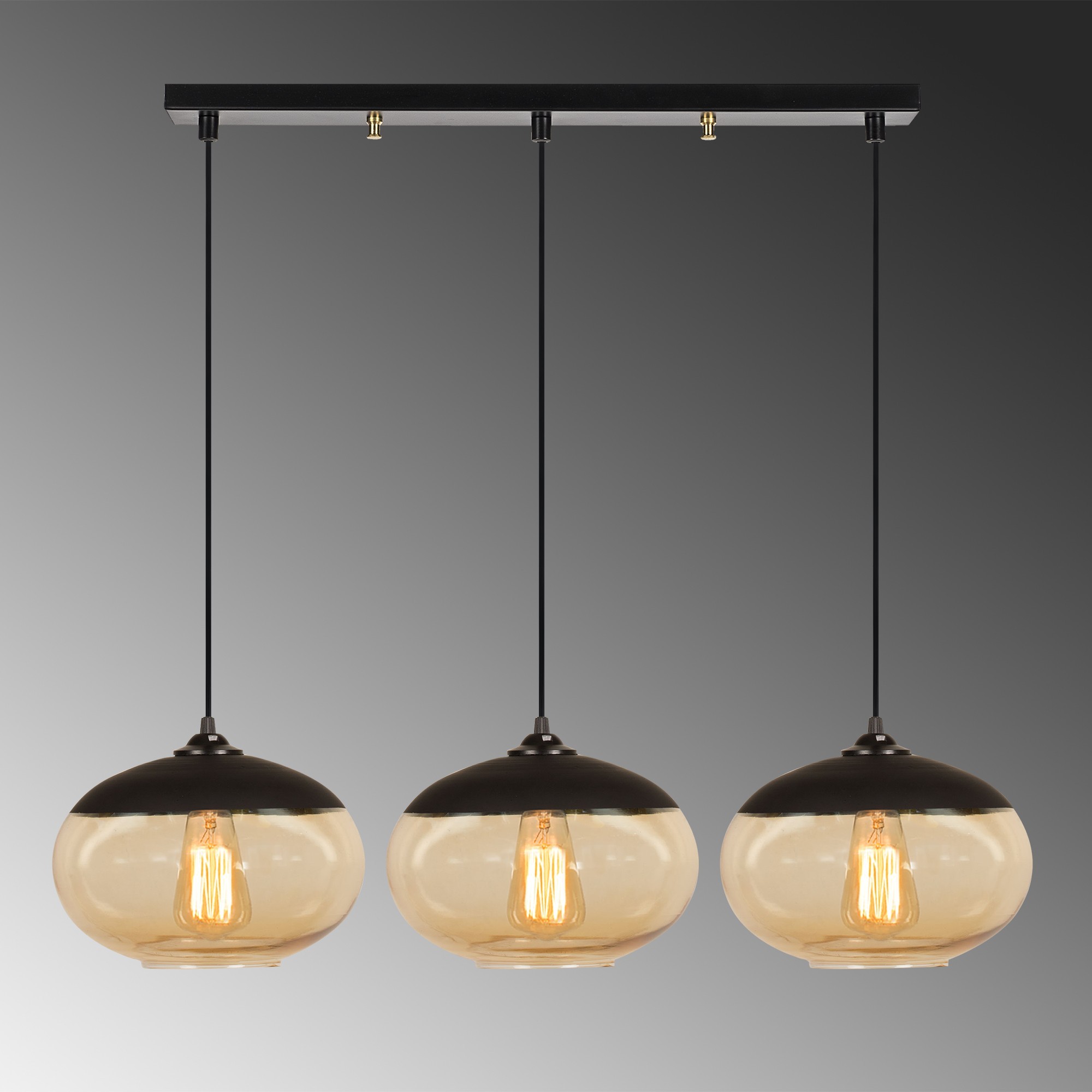 Industrial pendant lamp 3 elements metal honey