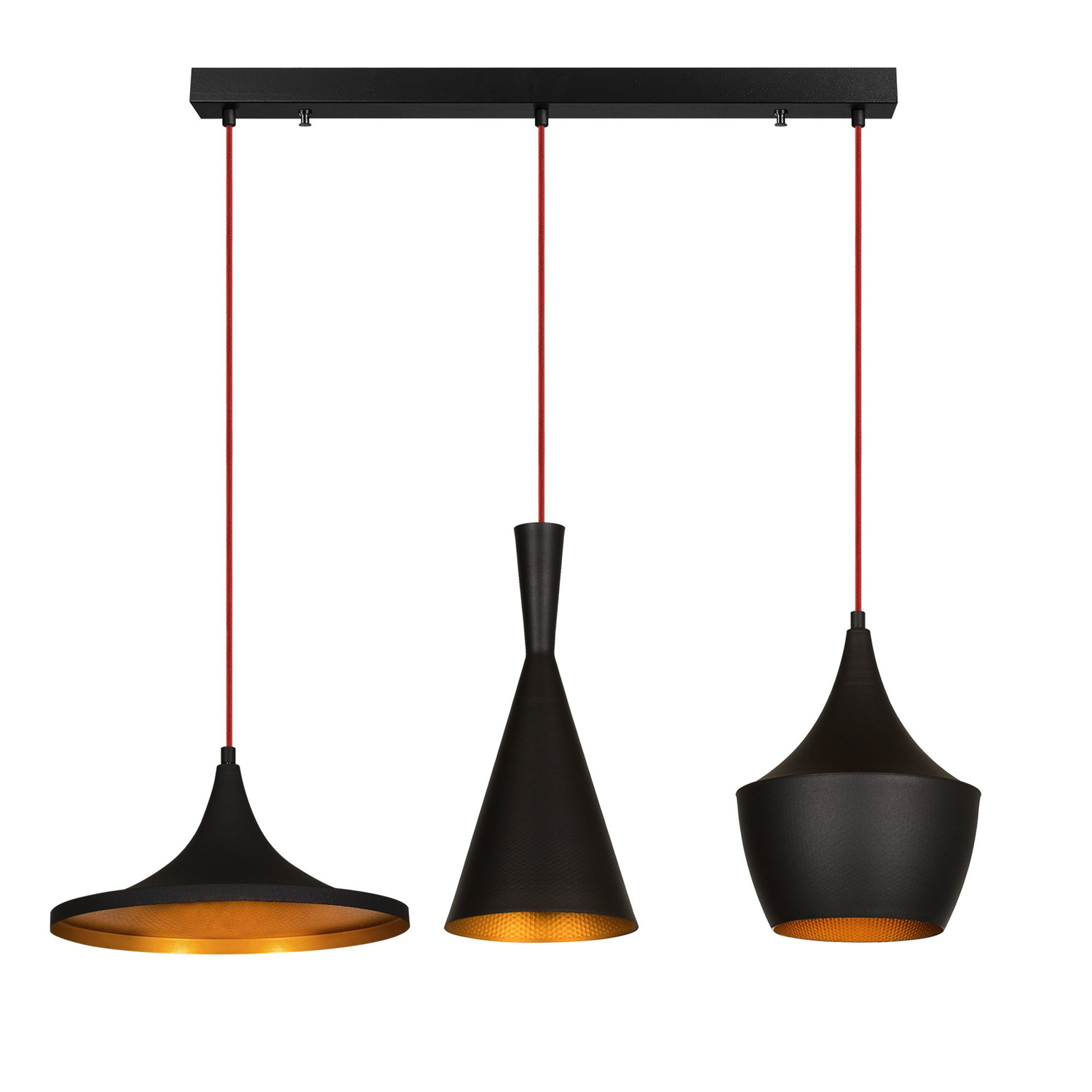 Pendant lamp 3 elements Adjustable height Black Gold