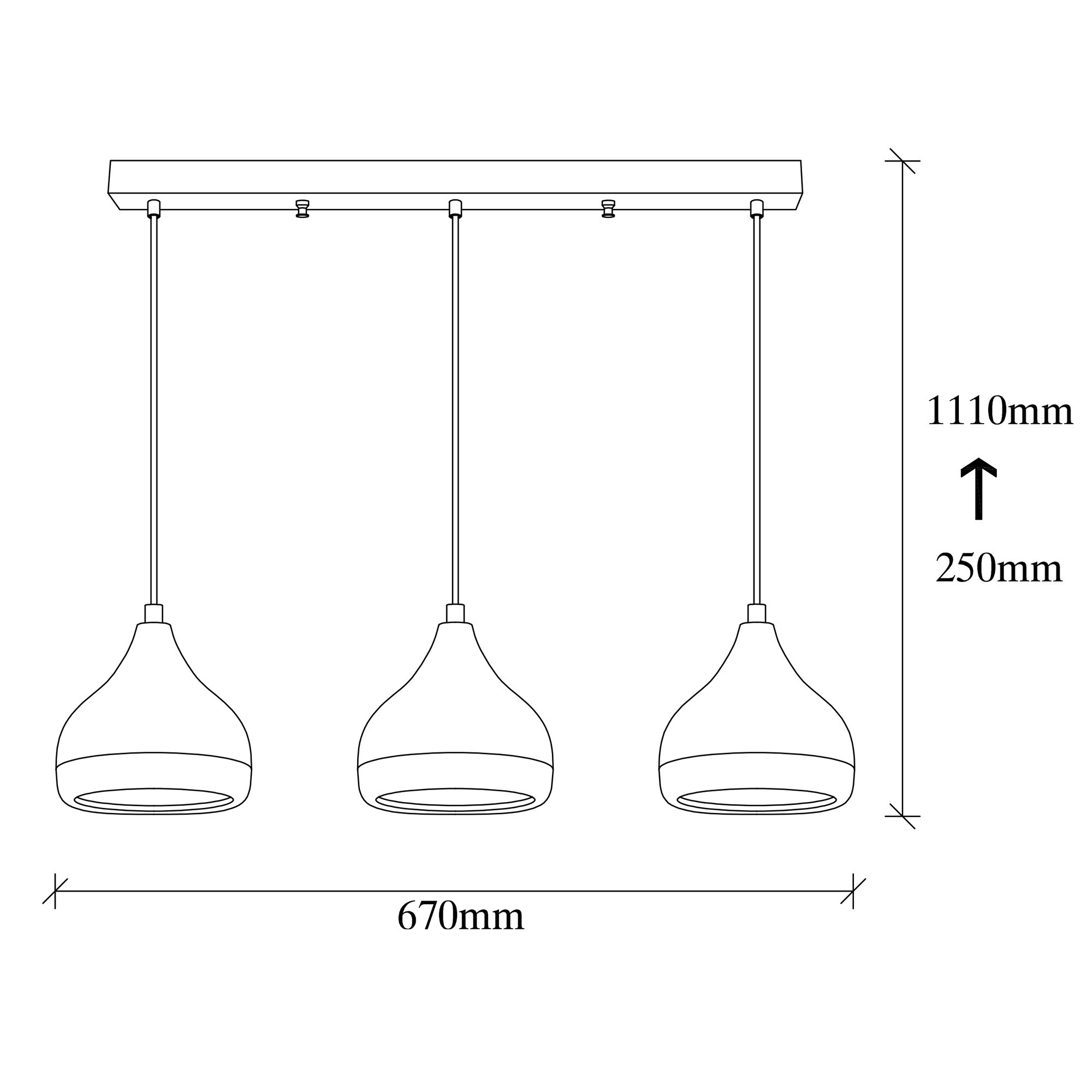 Pendant light 3 elements Adjustable height Black Gold