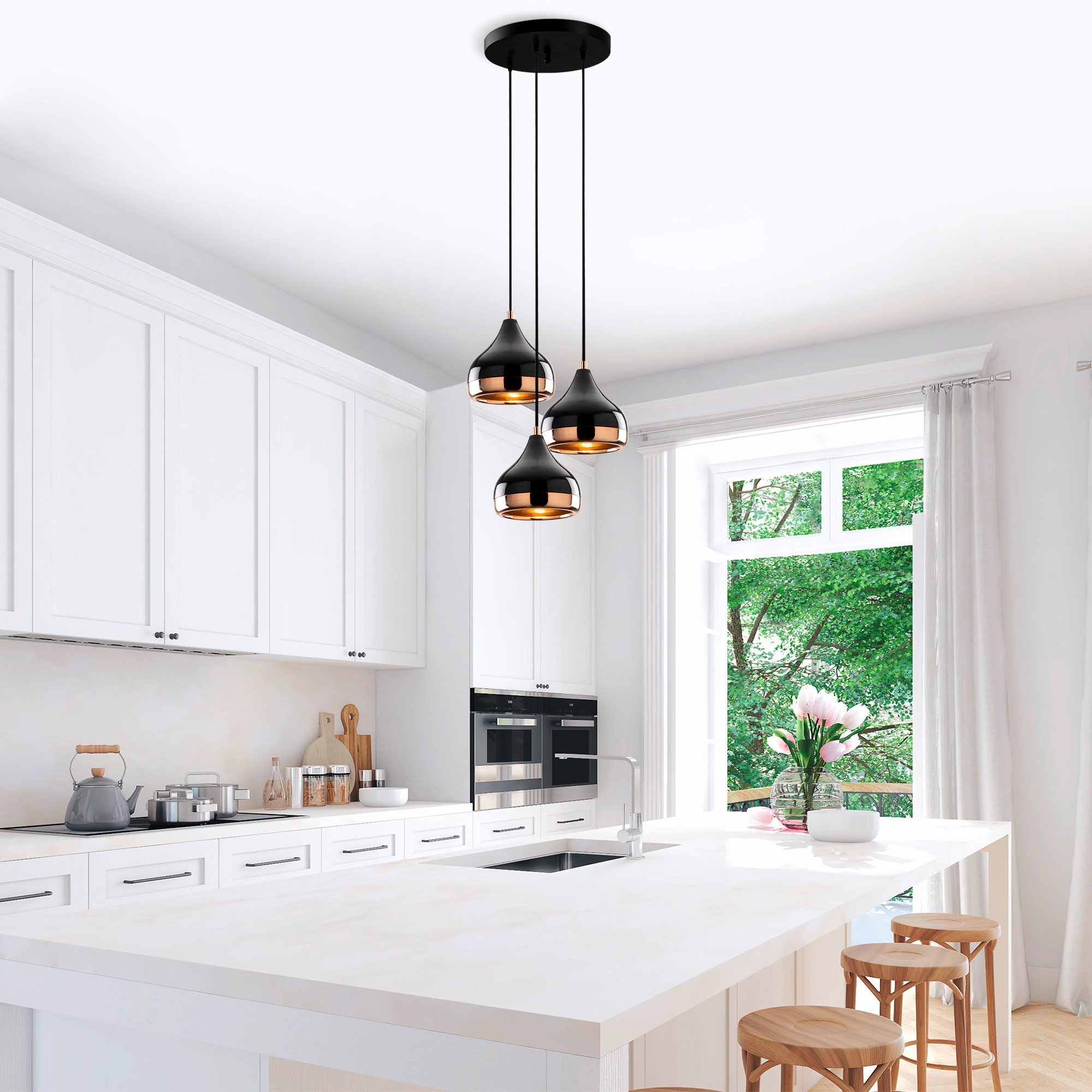Pendant lamp 3 elements Metal Black Copper