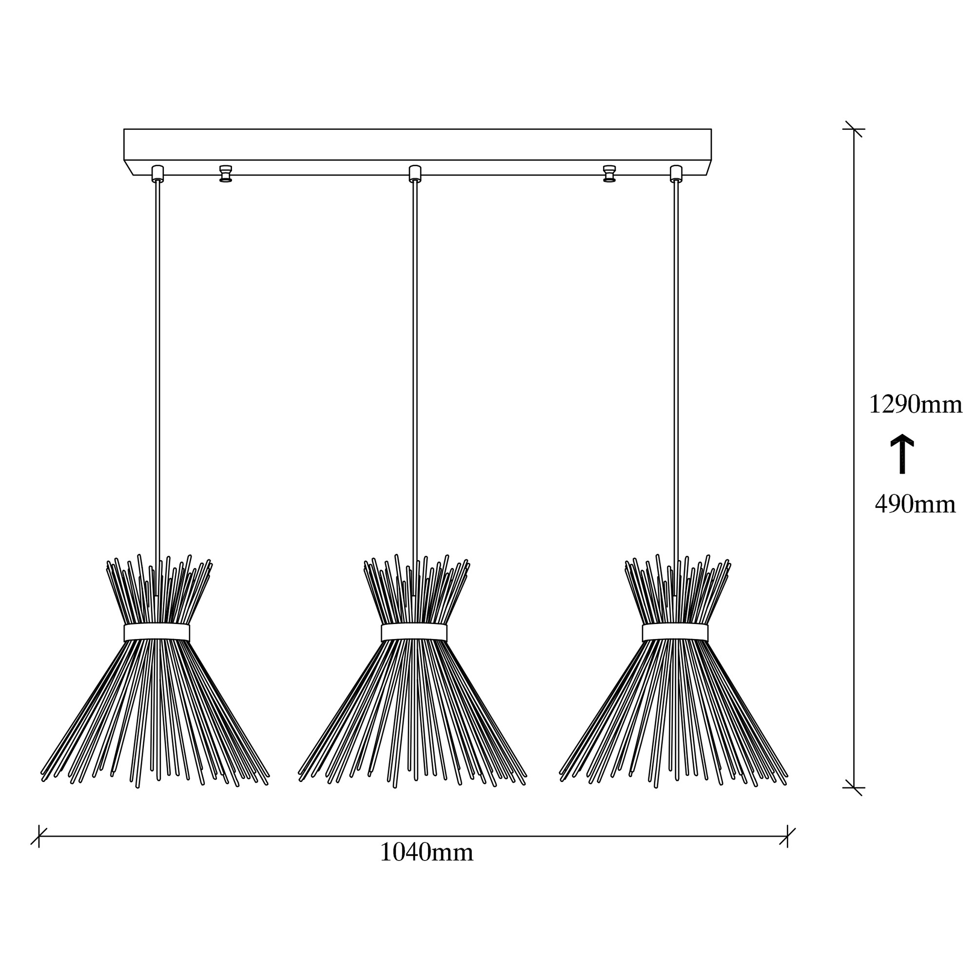 Pendant lamp 3 elements Adjustable height Black