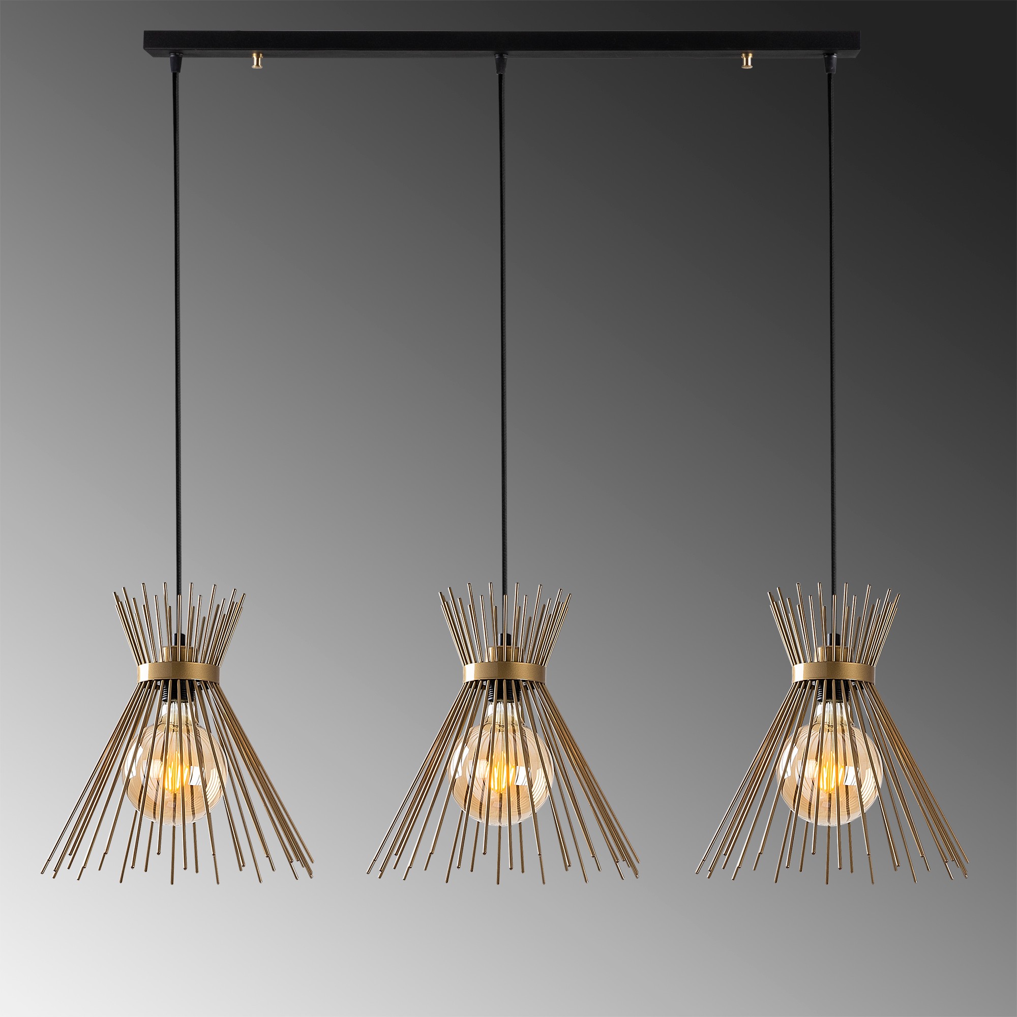Pendant lamp 3 elements Adjustable height Black