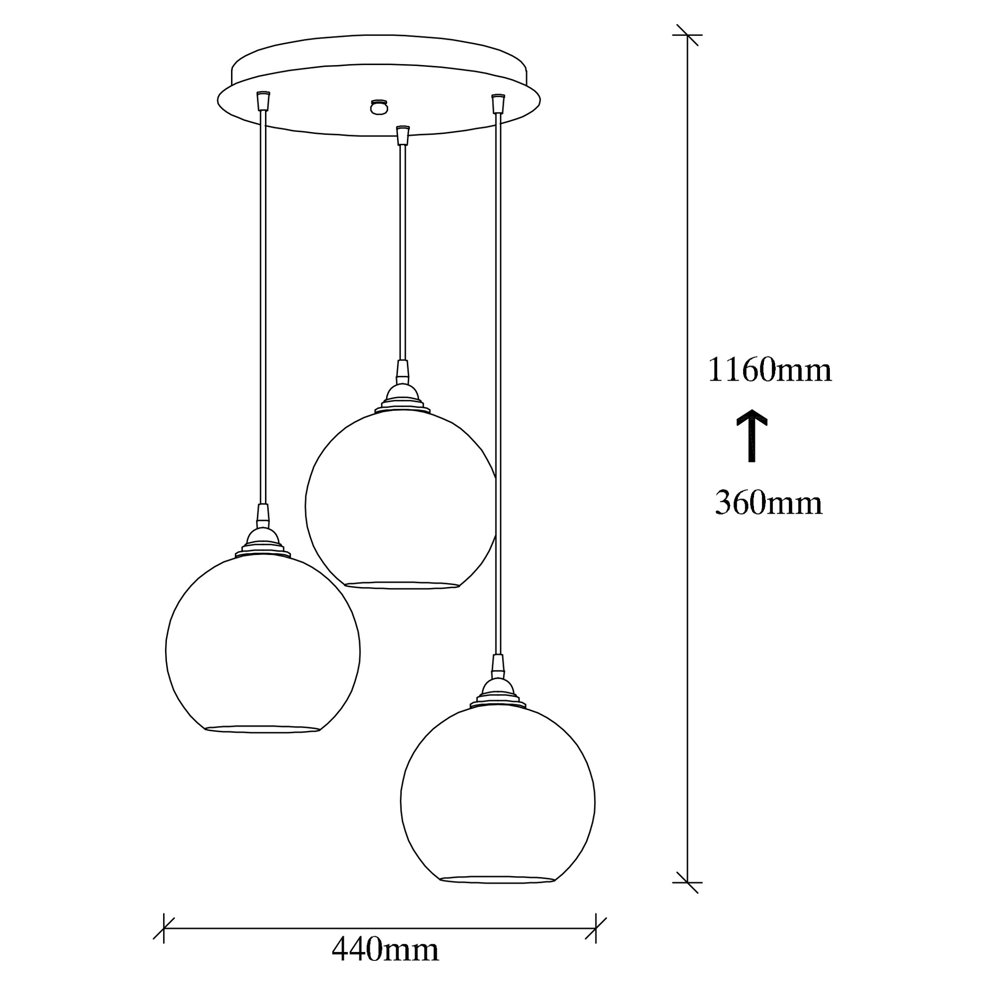 Hanging lamp 3 elements metal black gold