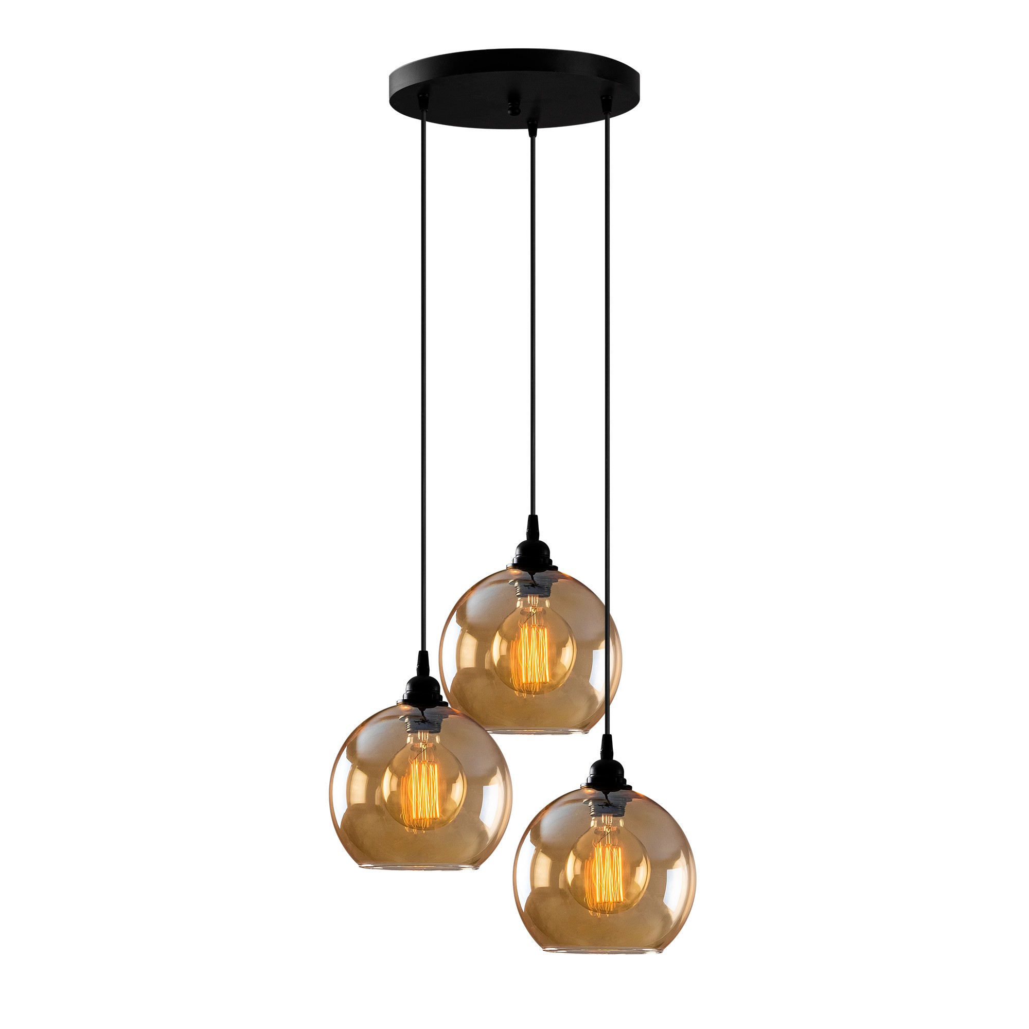 Hanging lamp 3 elements metal black gold