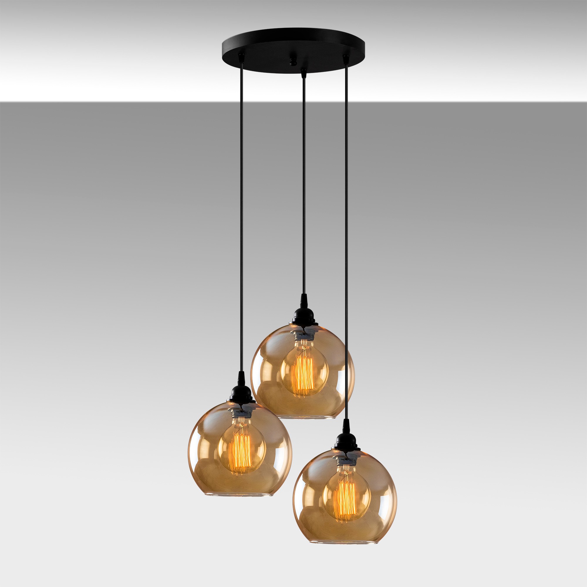 Hanging lamp 3 elements metal black gold