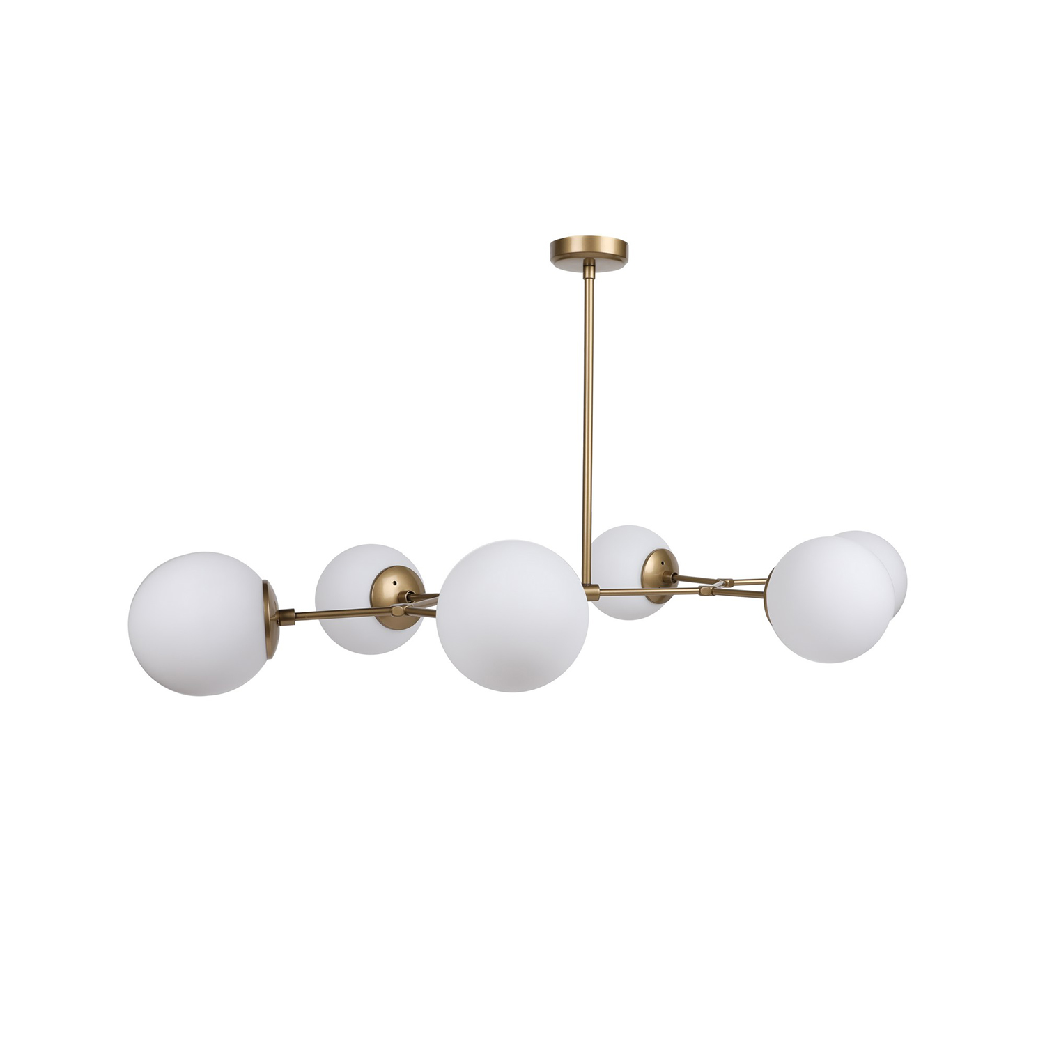 Pendant lamp 6 glass spheres metal white gold