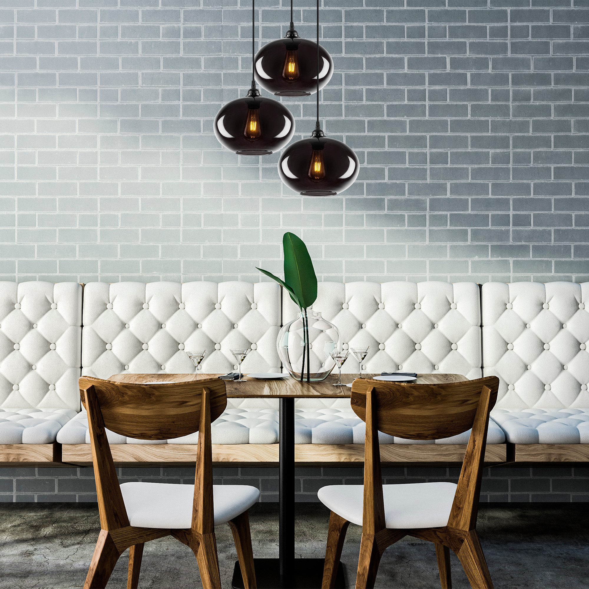 Pendant lamp 3 elements metal smoke-colored