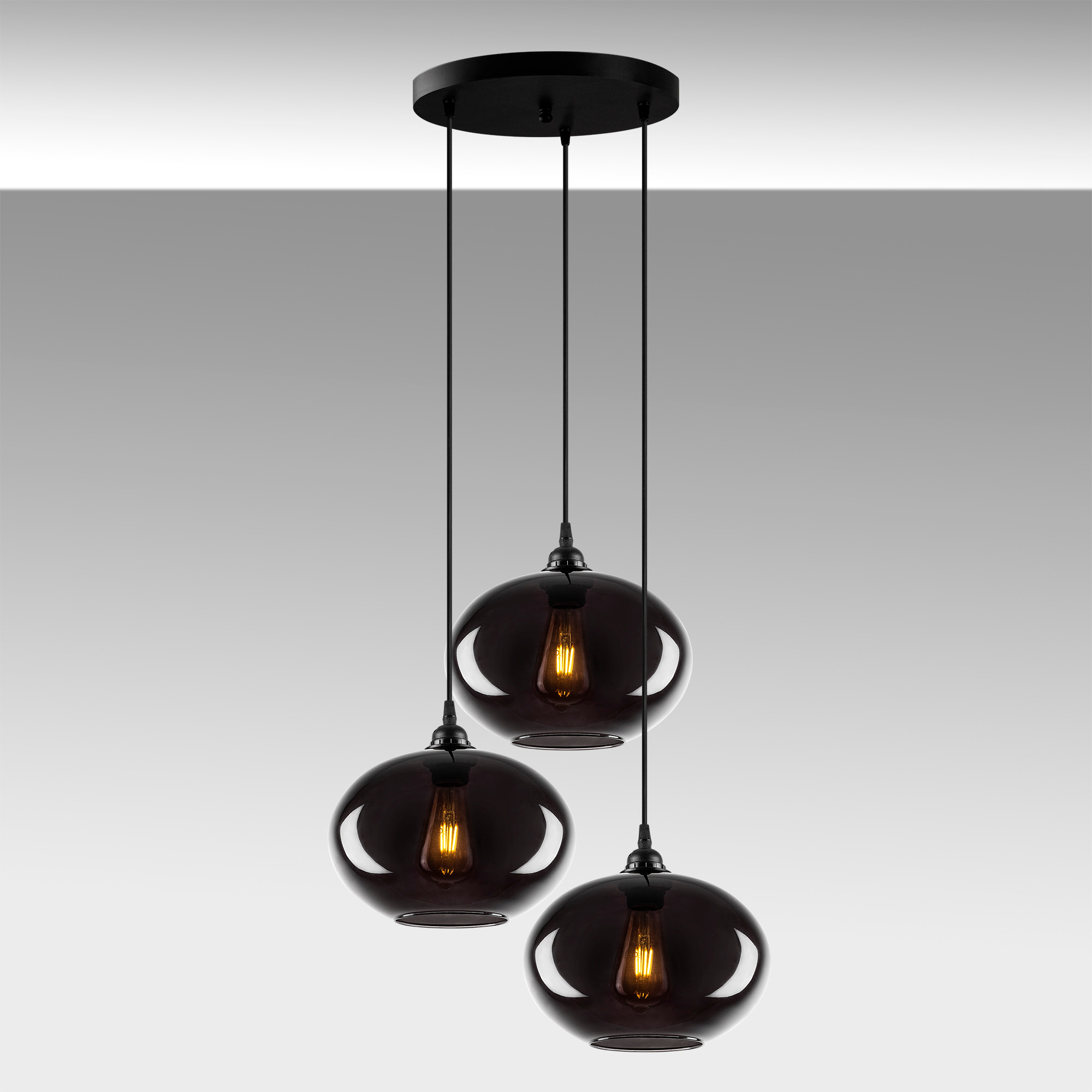 Pendant lamp 3 elements metal smoke-colored