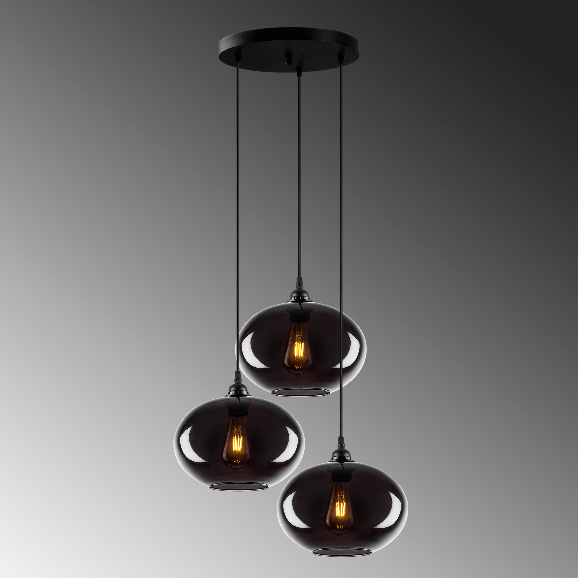 Pendant lamp 3 elements metal smoke-colored