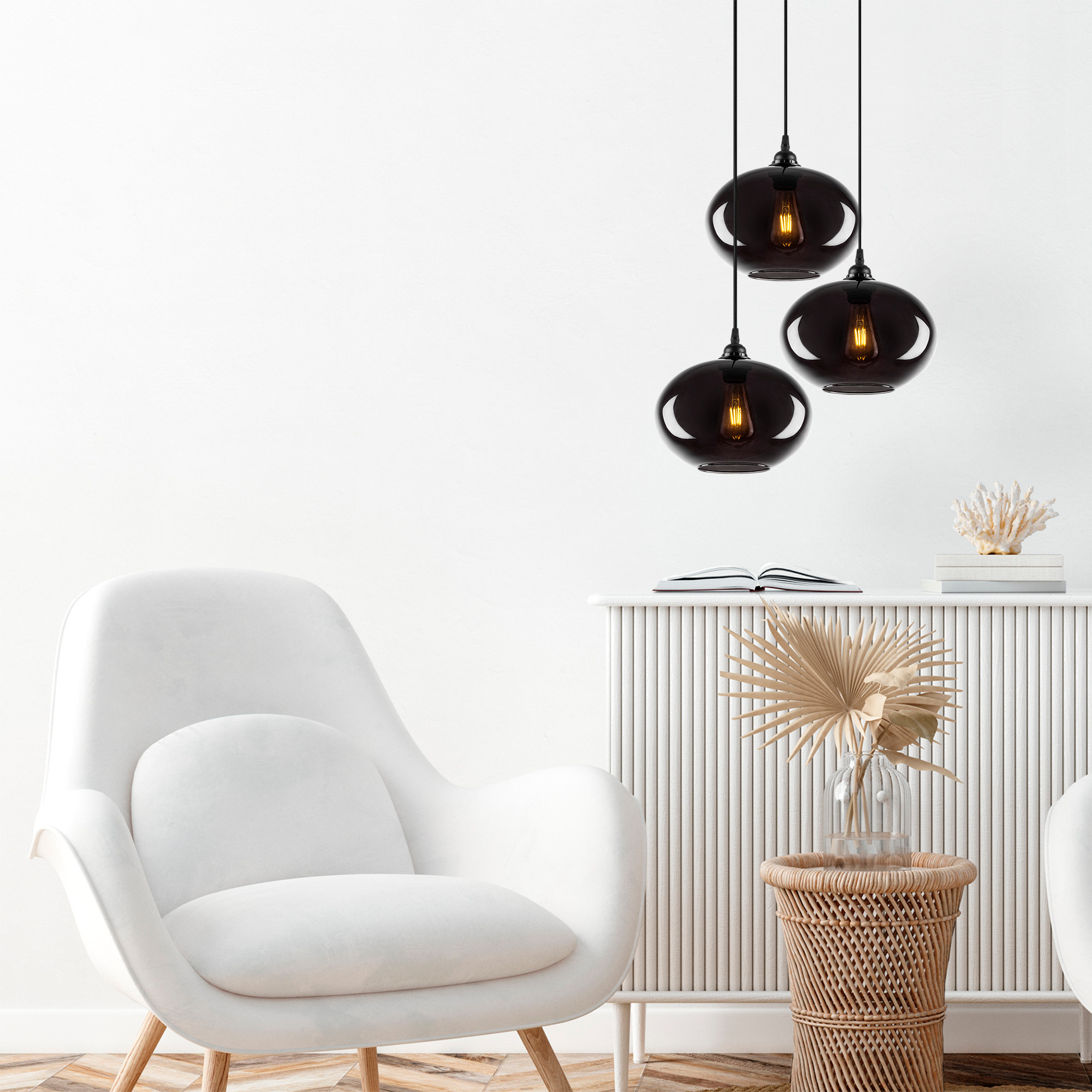 Pendant lamp 3 elements metal smoke-colored