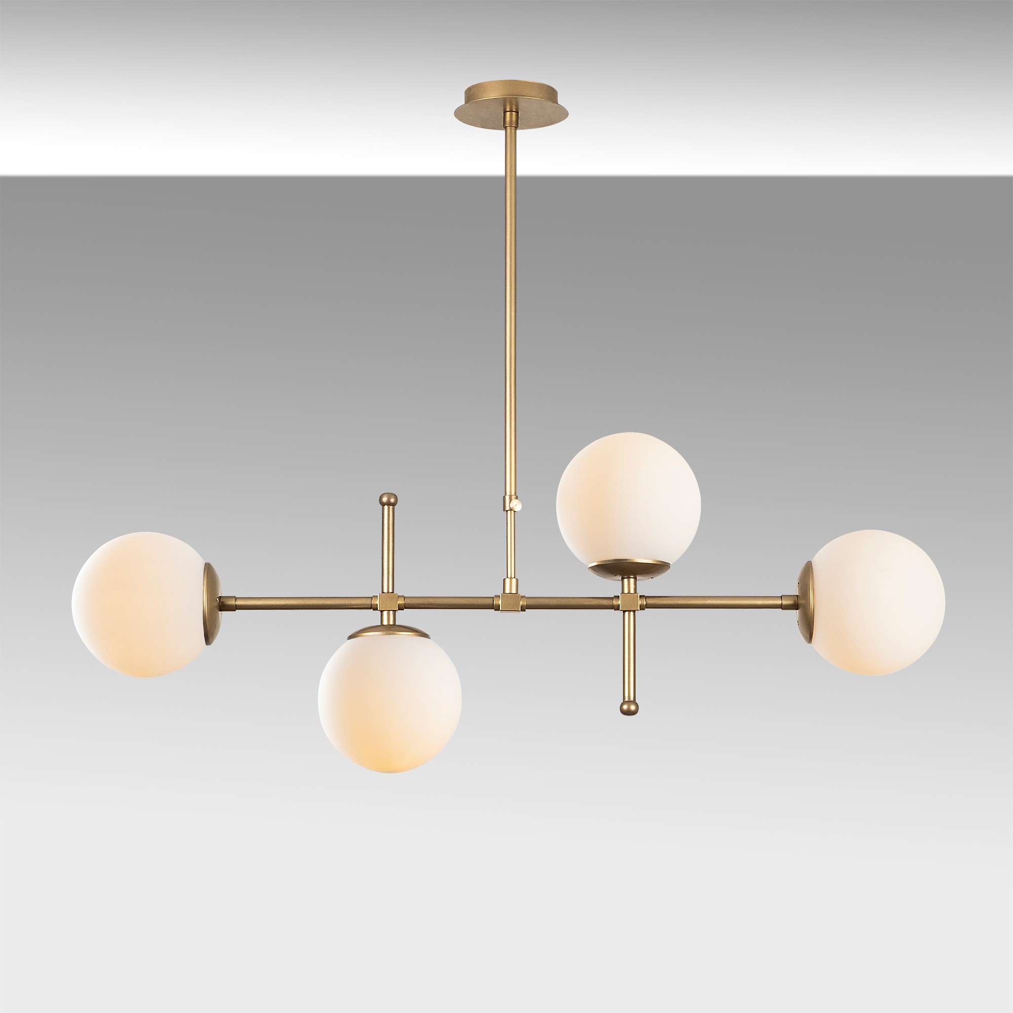 Pendant lamp 4 glass spheres metal gold
