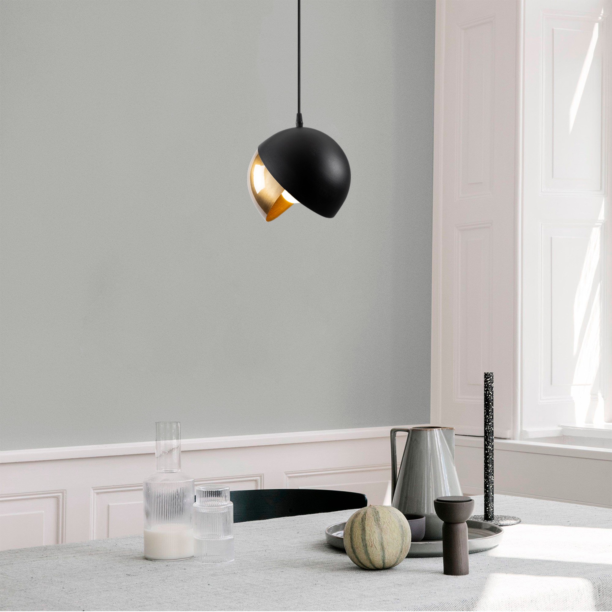 Lampada a sospensione metallo nero oro Ø 20cm