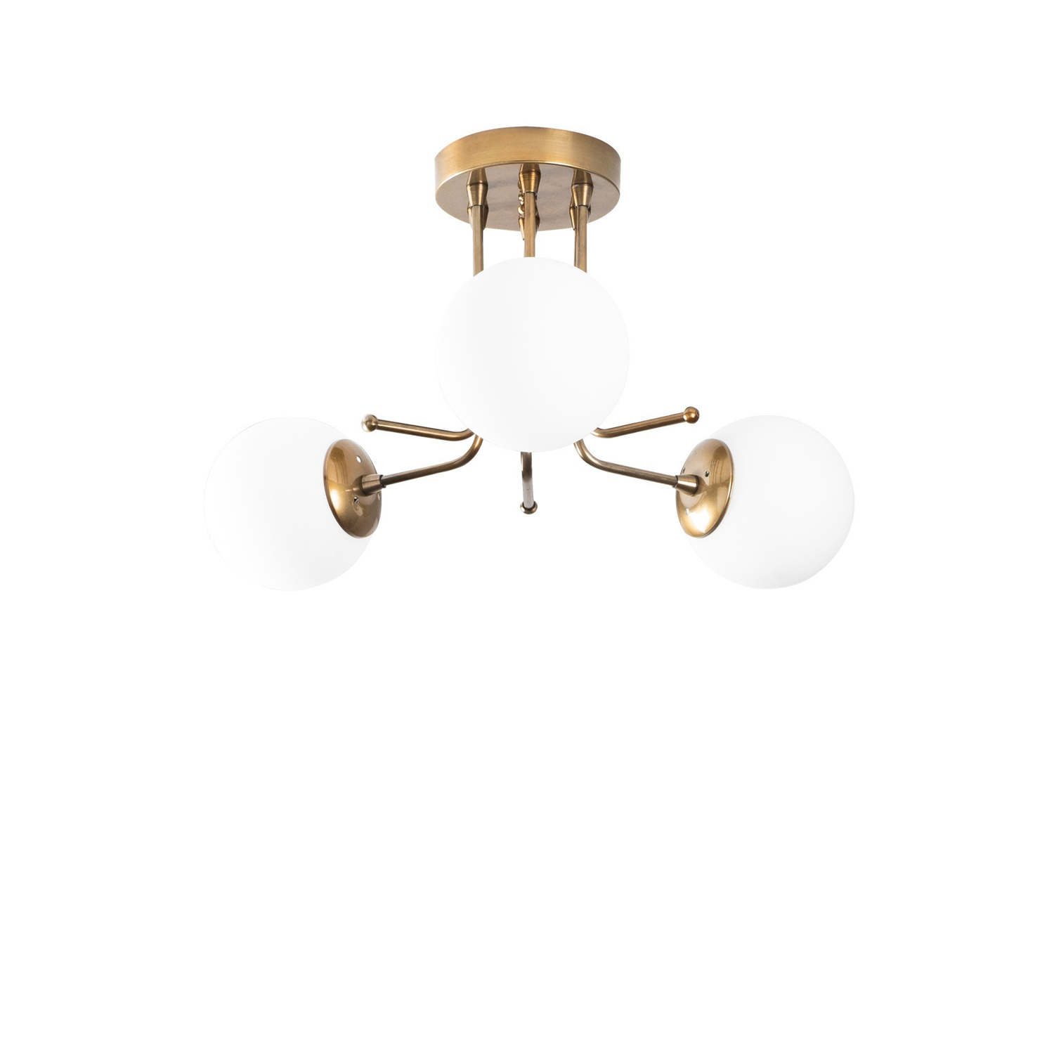 Pendant lamp 3 glass spheres metal white gold