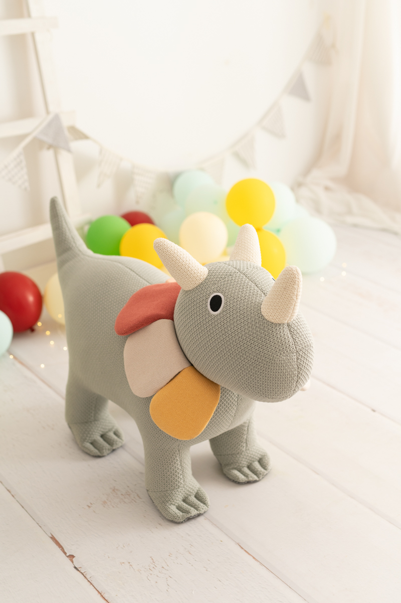 Dino Stuffed Animal Cotton Green White