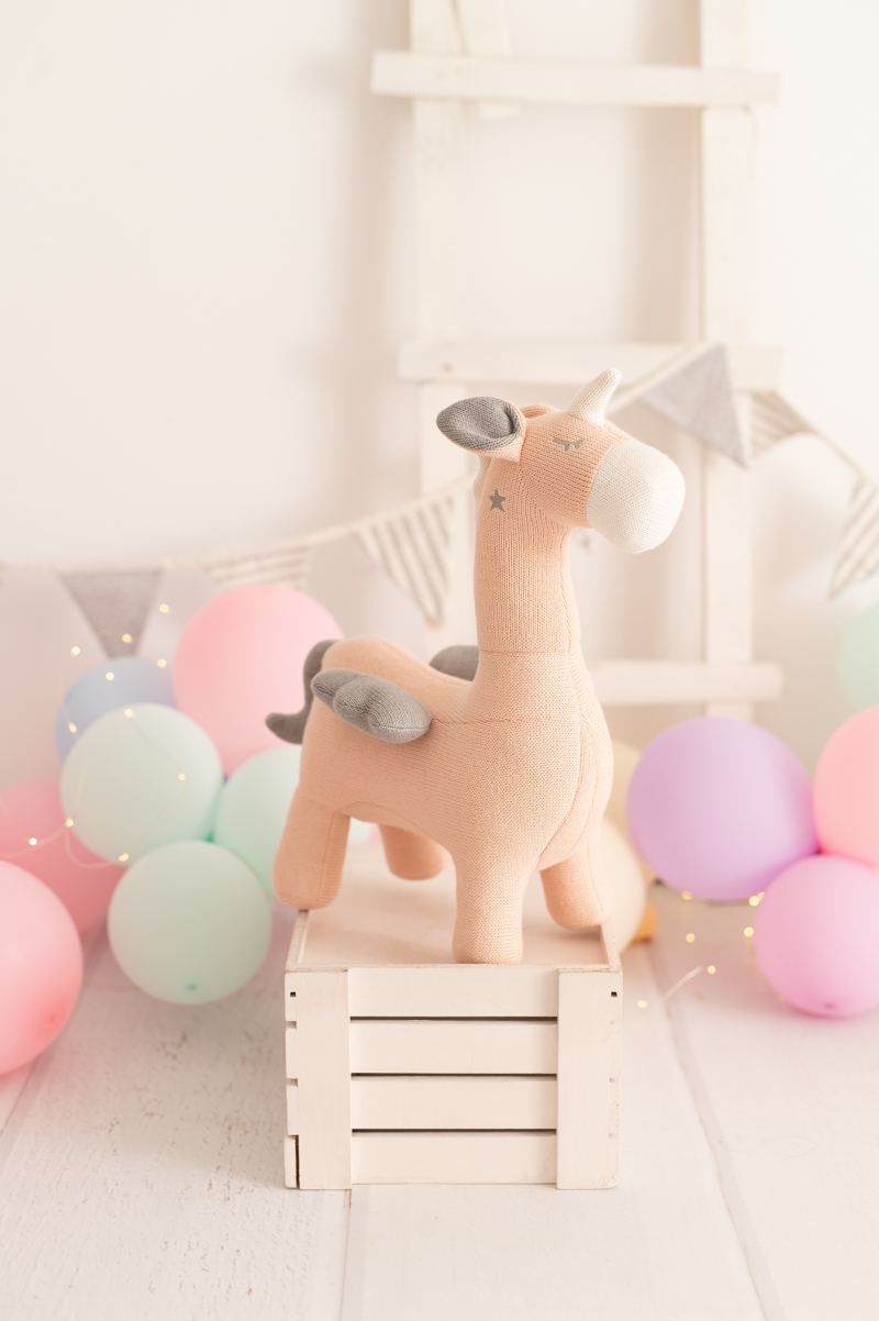 Unicorn stuffed animal cotton pink grey