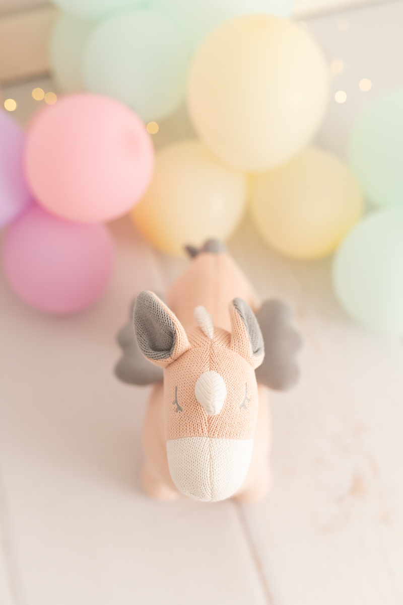 Unicorn stuffed animal cotton pink grey