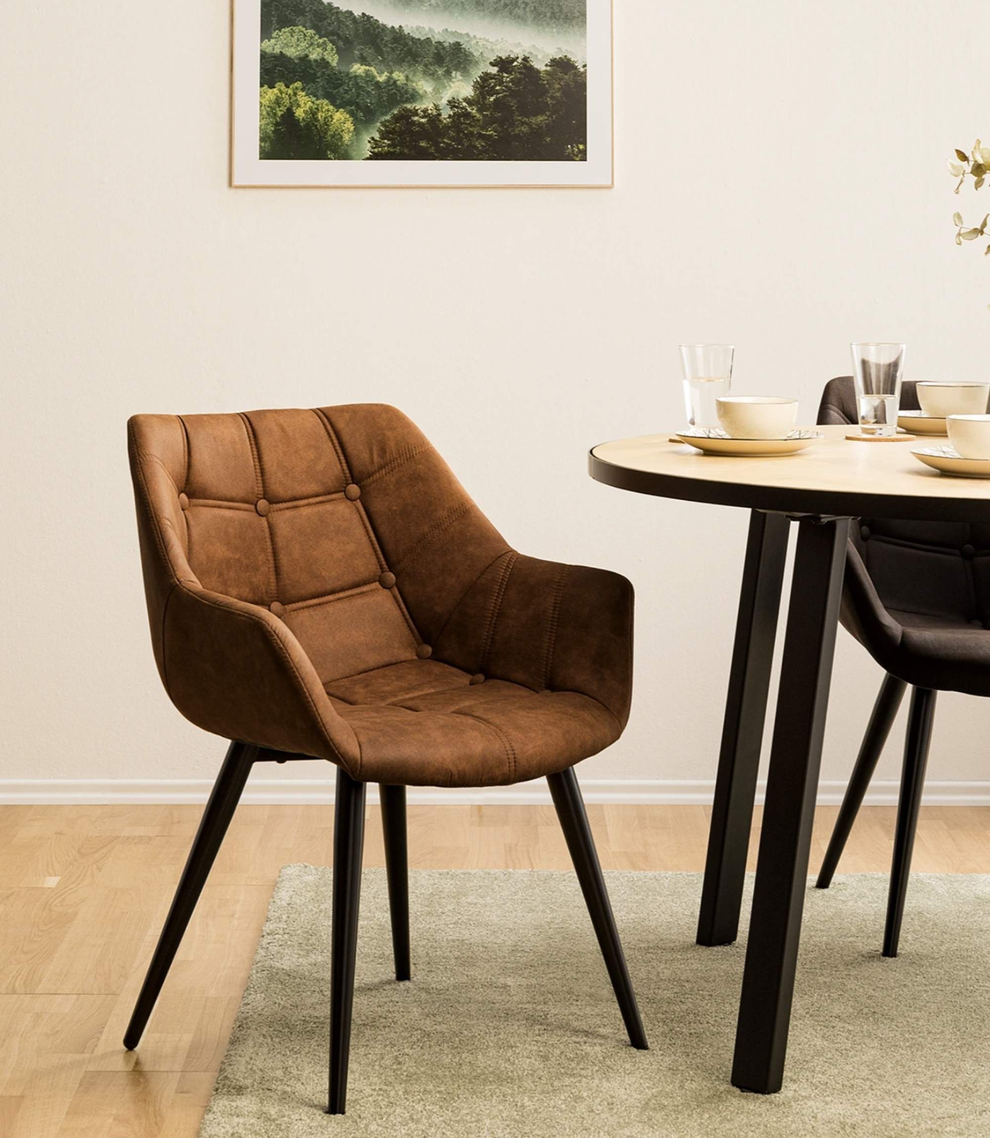 Tufted armchair microfiber cognac