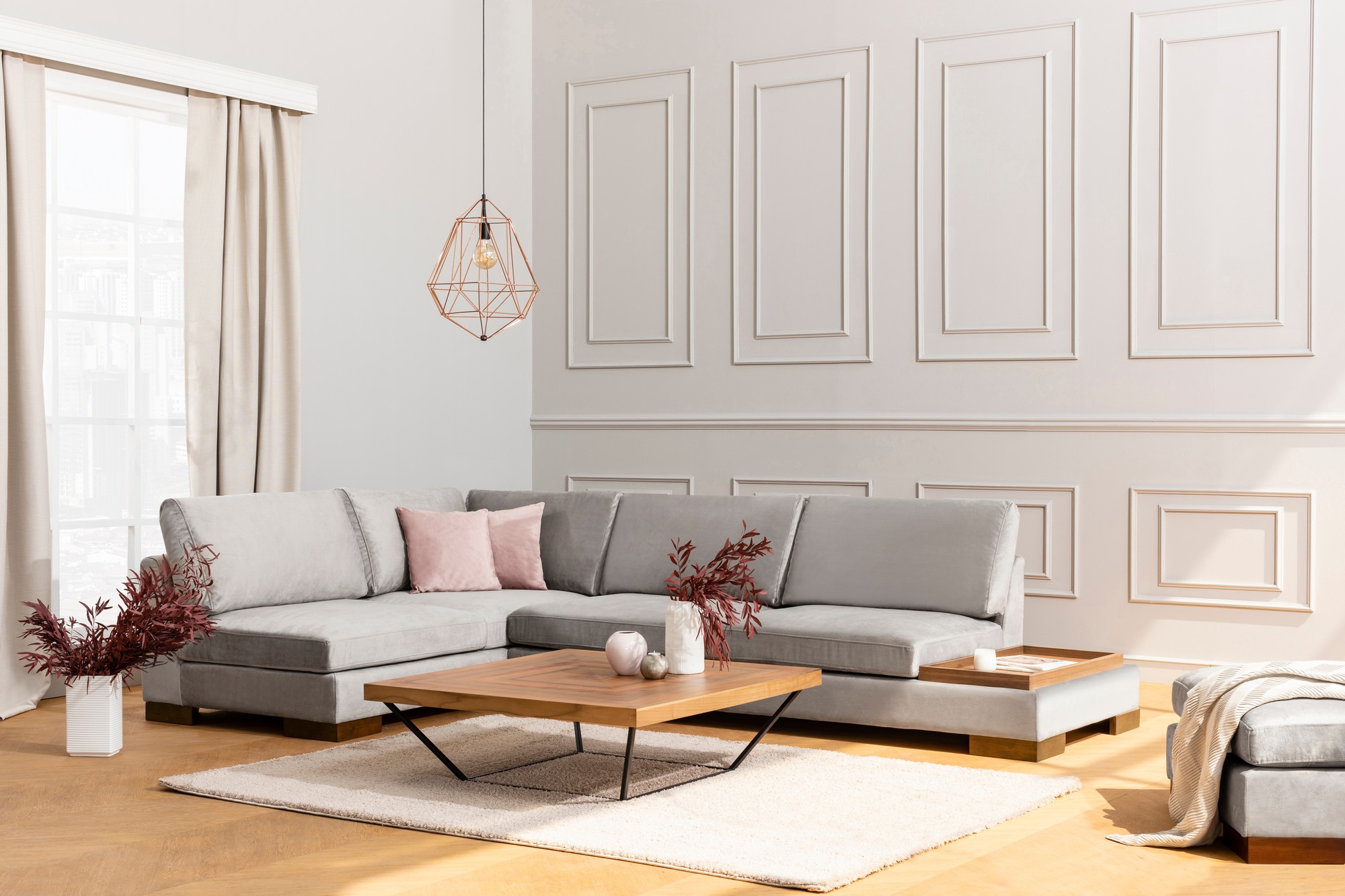 Tulip corner sofa left light grey