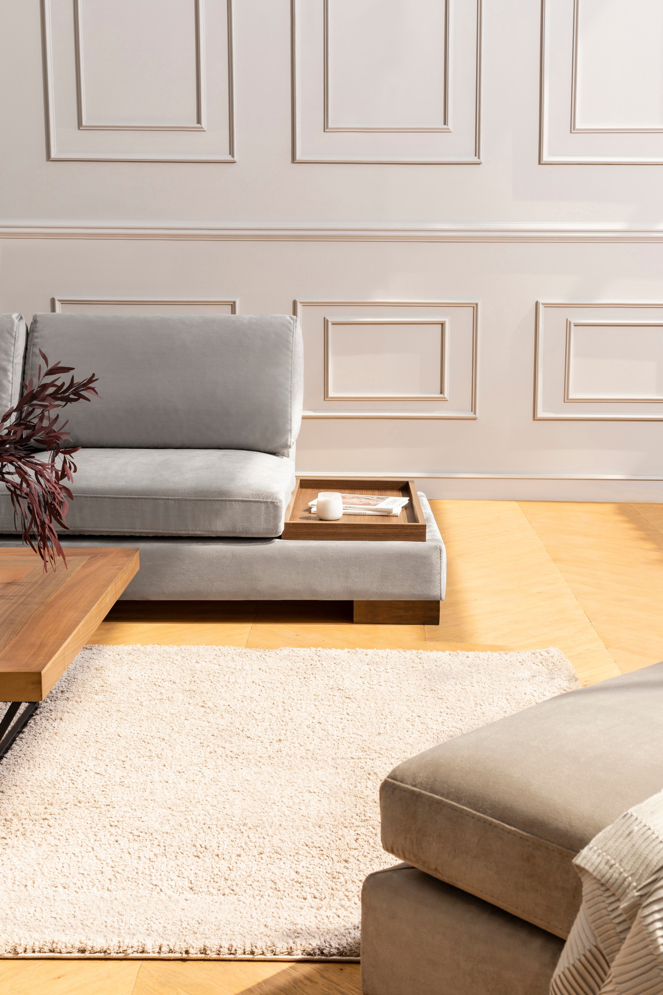 Tulip corner sofa left light grey