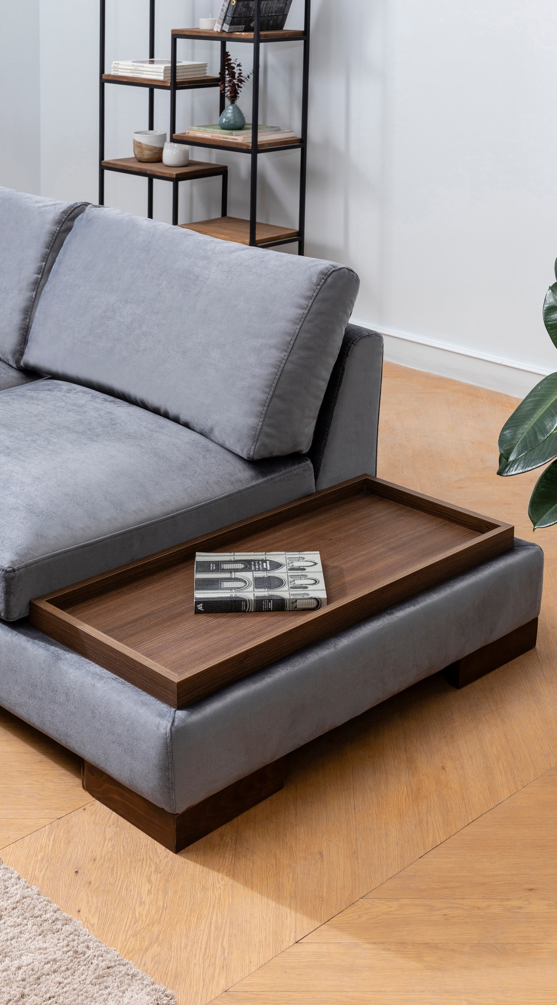Tulip Corner Sofa Left with Ottoman Dark Grey