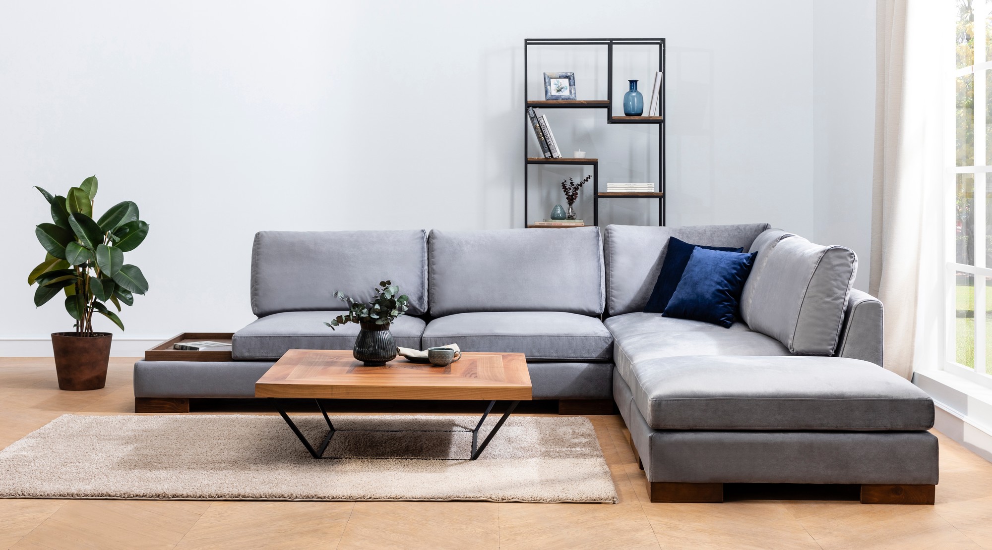 Tulip Corner Sofa Right with Ottoman Dark Grey