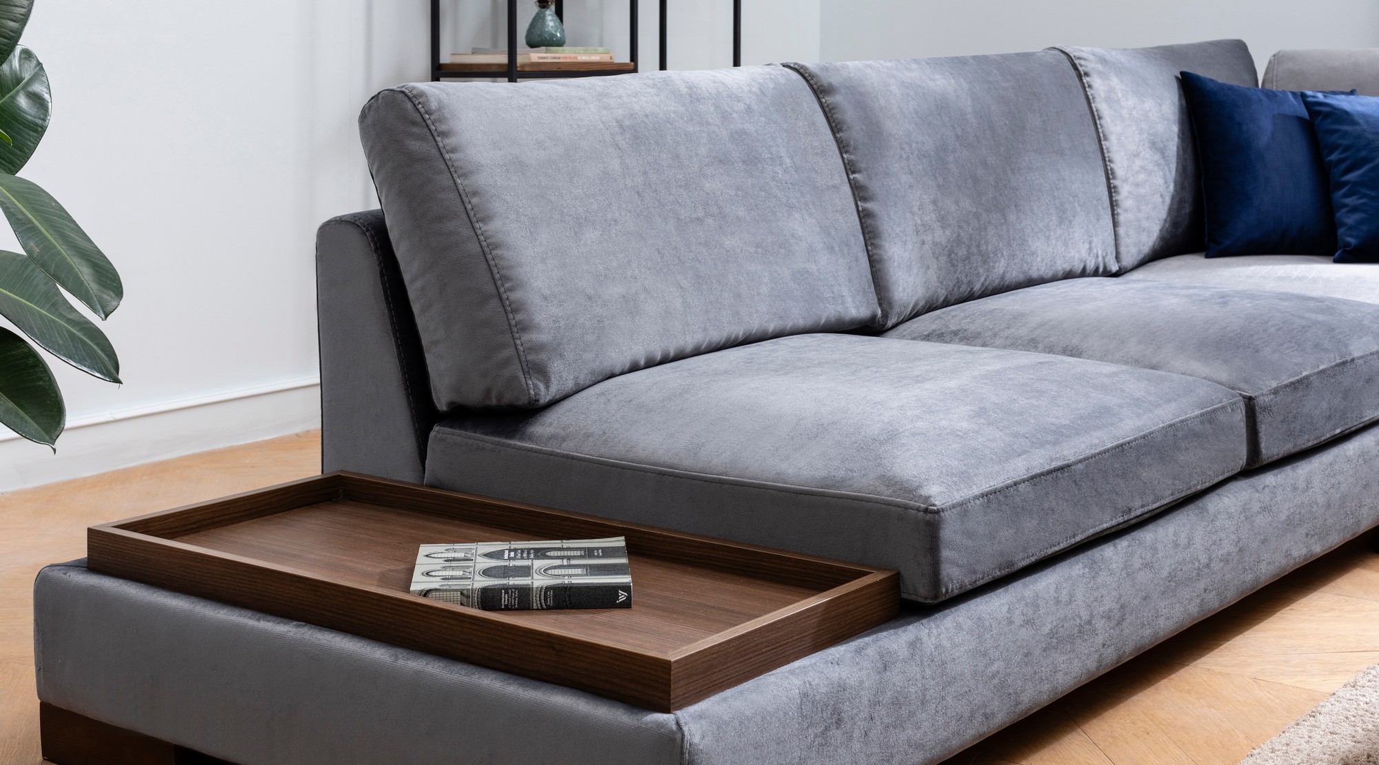 Tulip Corner Sofa Right with Ottoman Dark Grey
