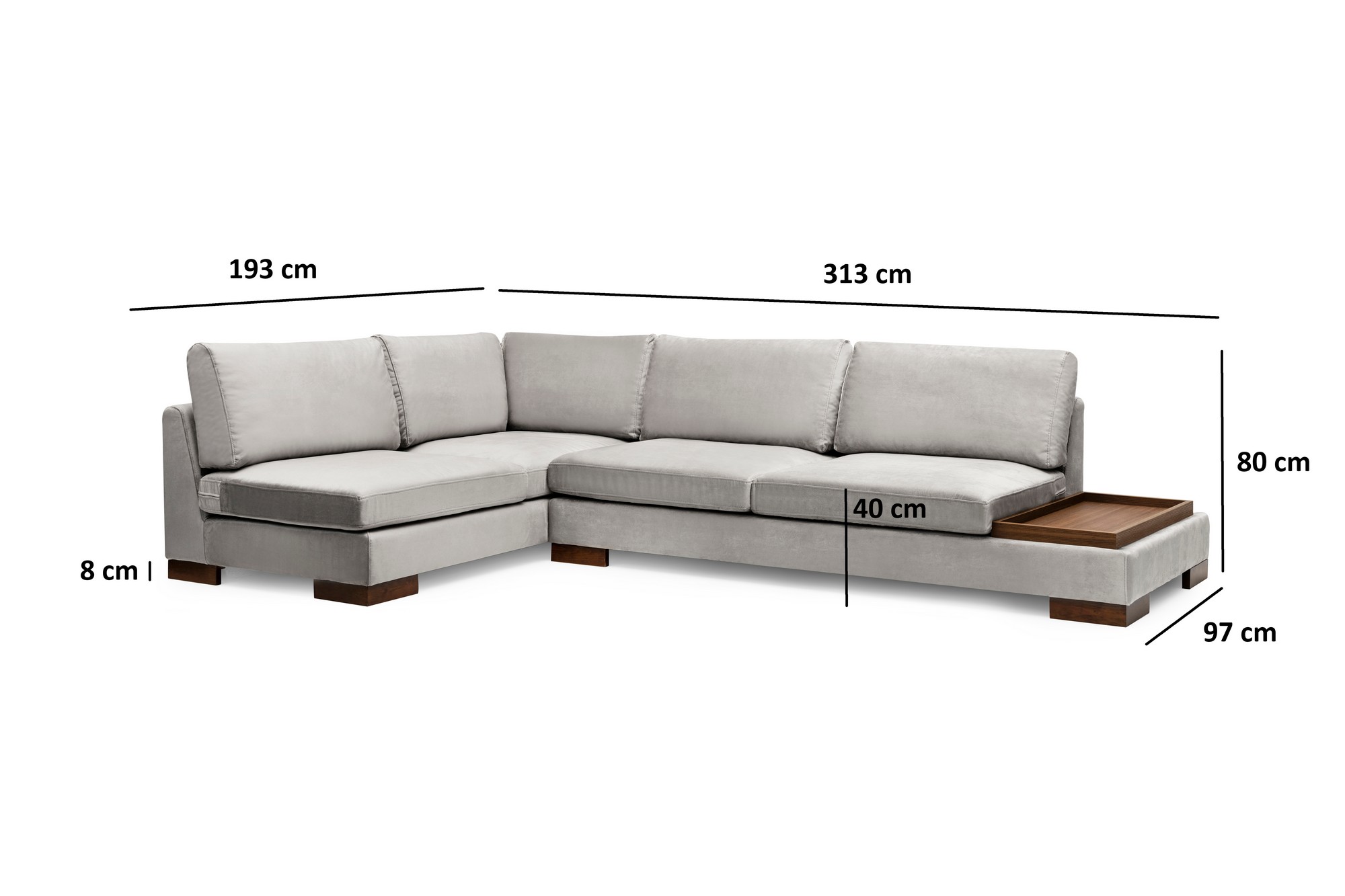 Tulip Corner Sofa Left with Footstool Light Grey