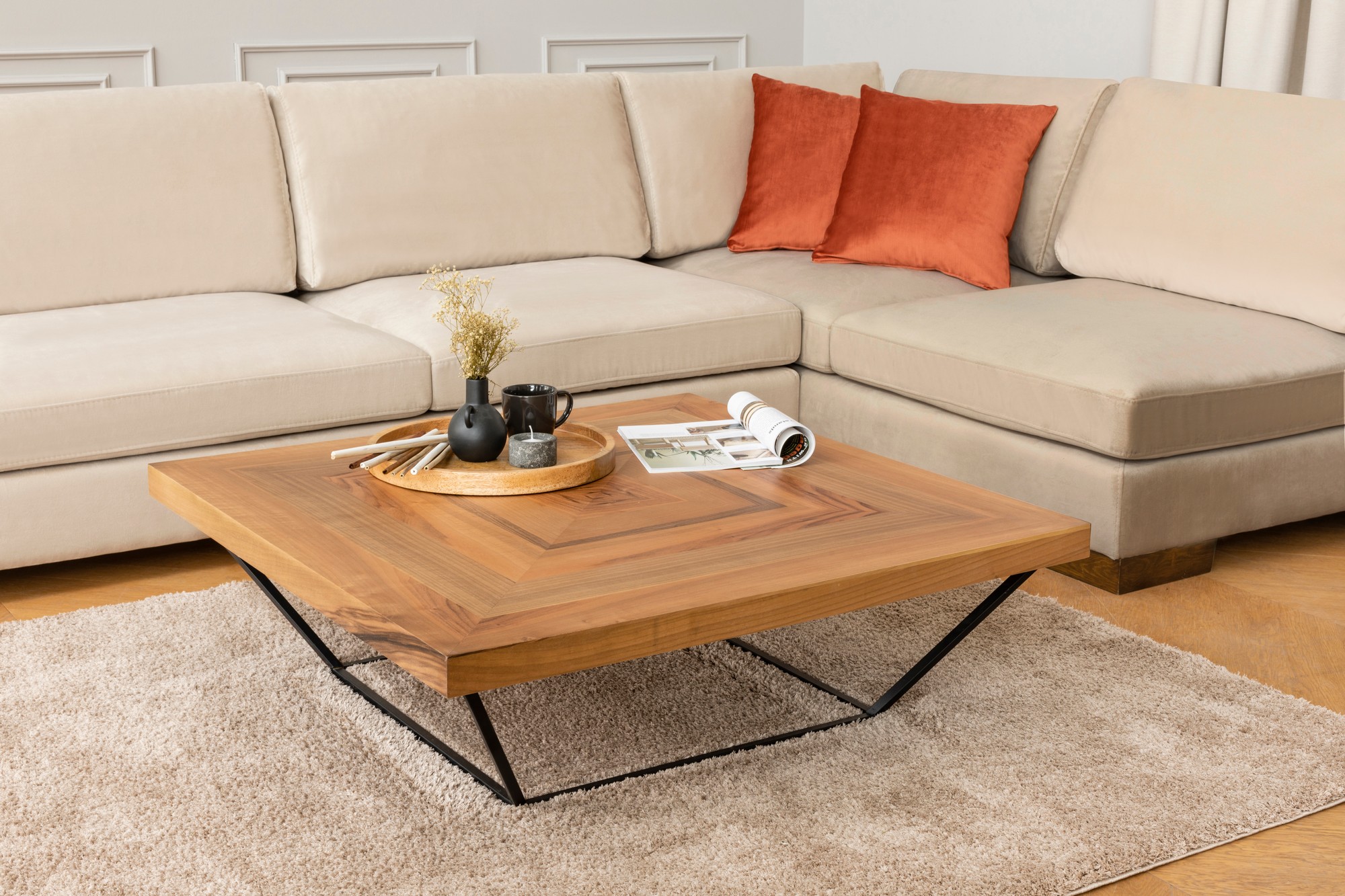 Tulip Corner Sofa Right with Ottoman Beige