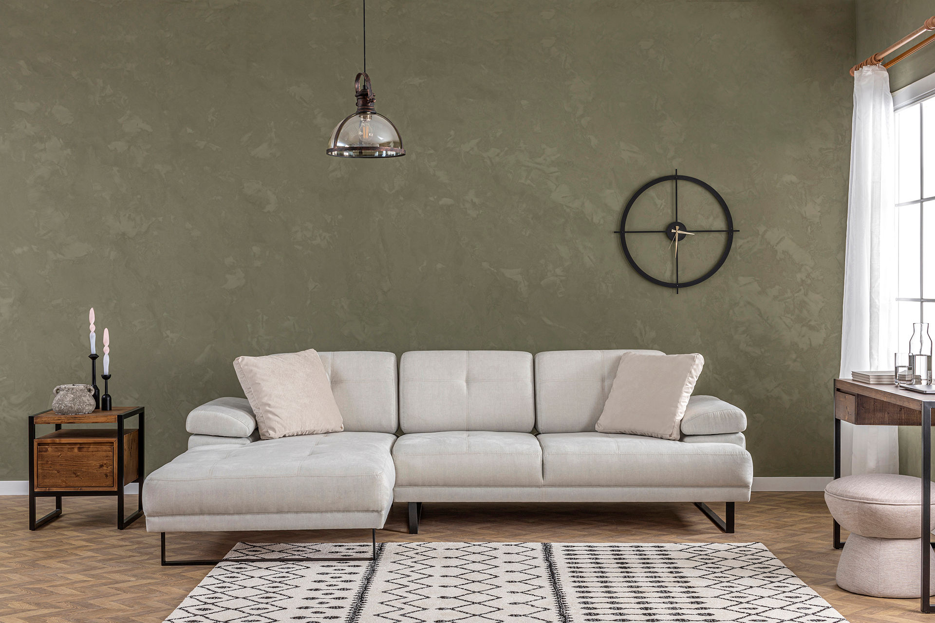 Mustang Sofa L Chaise Lounge Left Beige