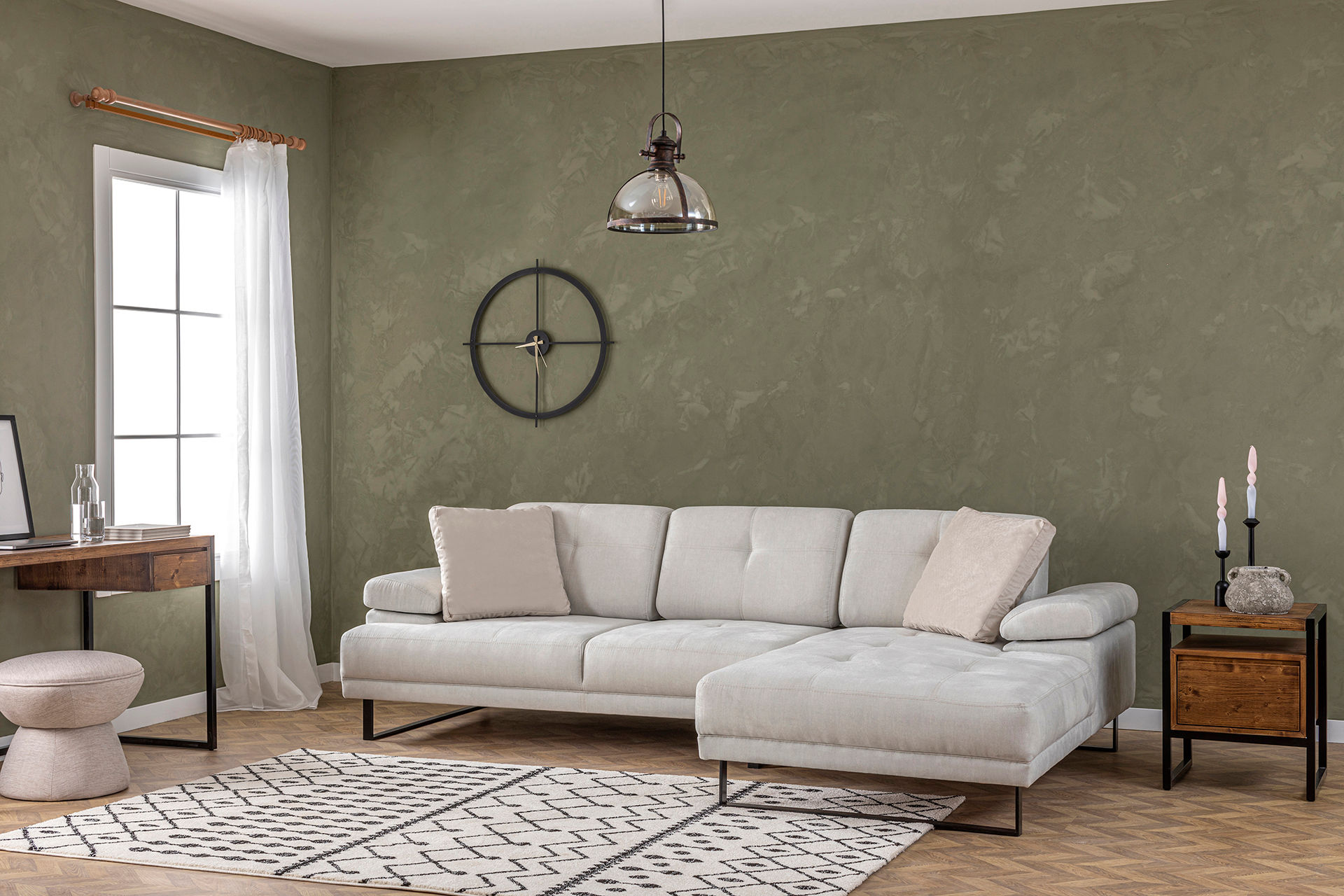 Mustang Sofa L Right Chaise Lounge Beige
