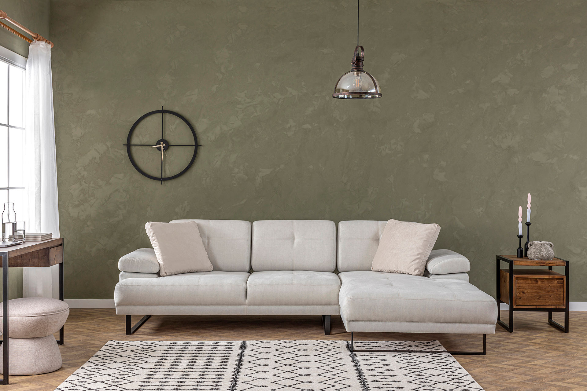Mustang Sofa L Right Chaise Lounge Beige