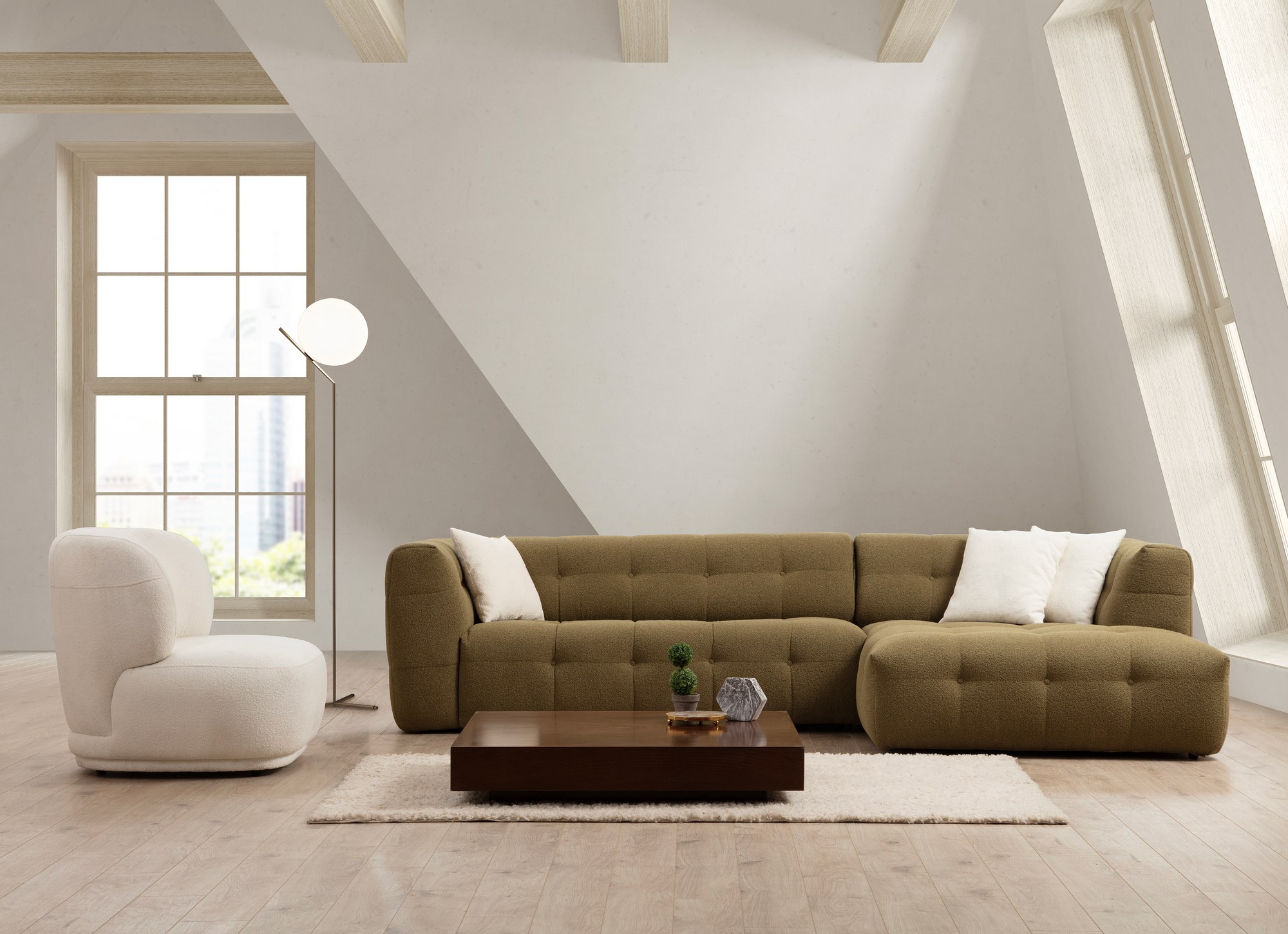 Cady Sofa Chaise Lounge Right Khaki