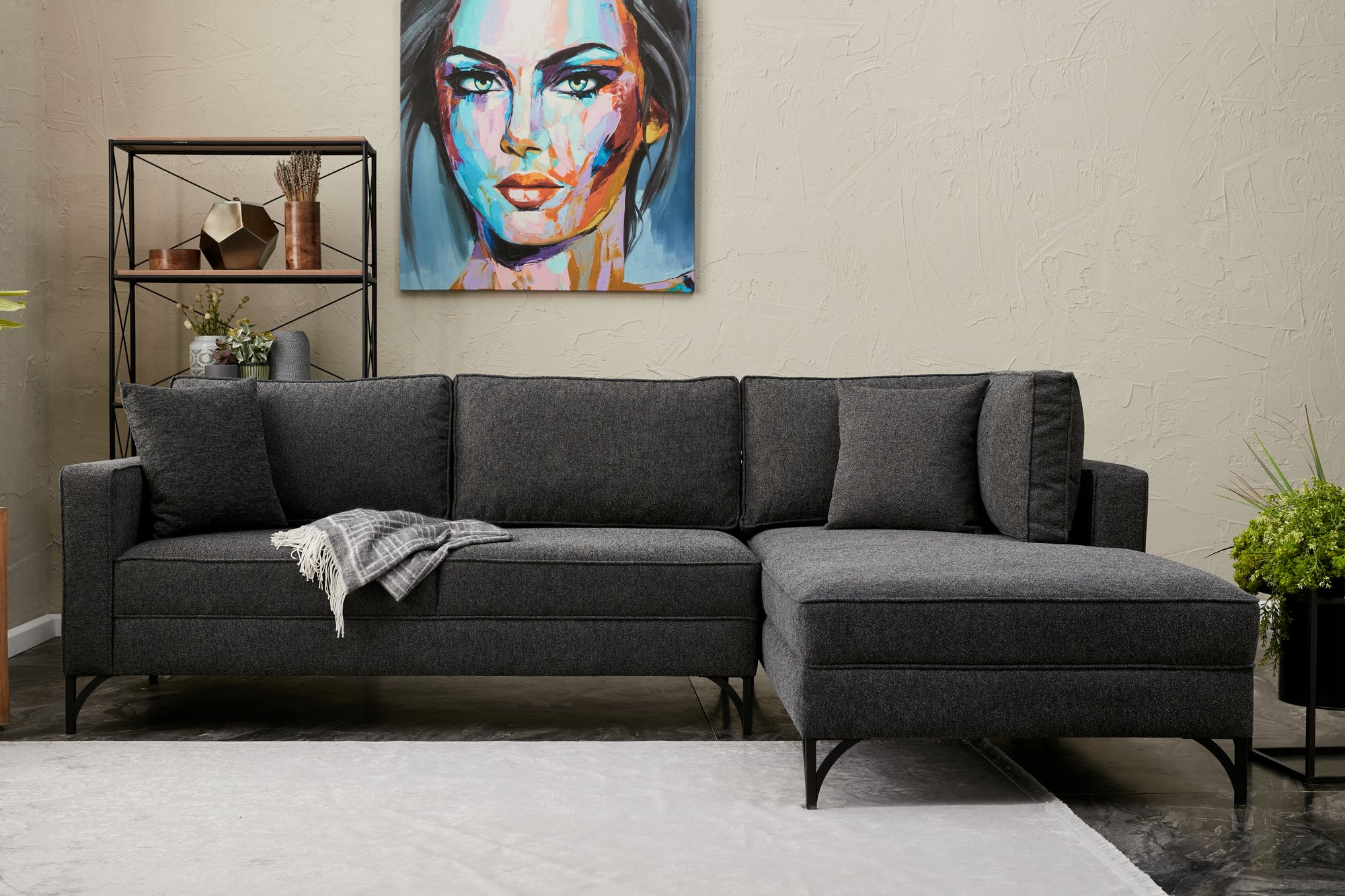 Lima Sofa Chaise Lounge Right Anthracite with golden legs