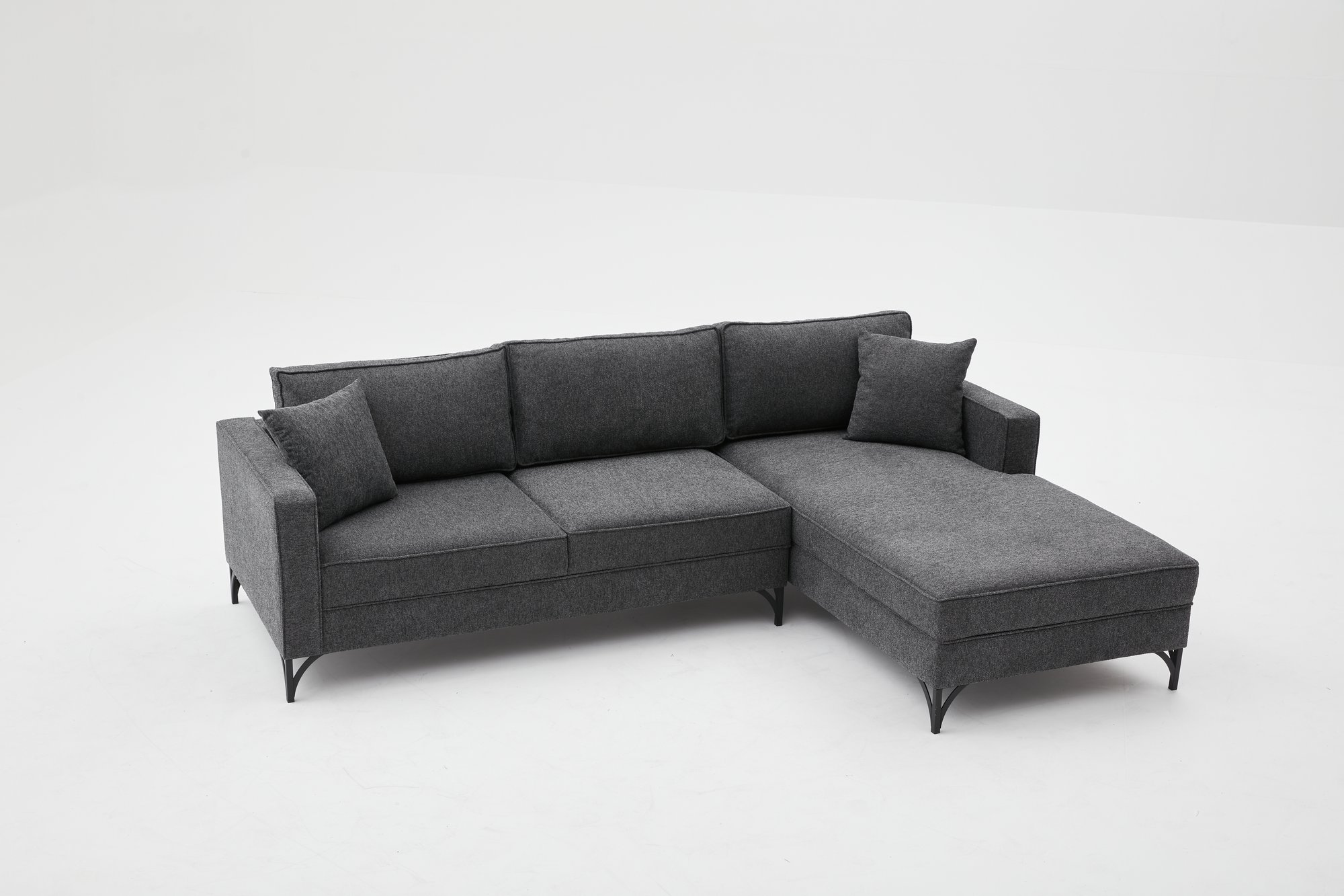 Lima Sofa Récamiere Rechts Anthrazit mit goldenen Beinen