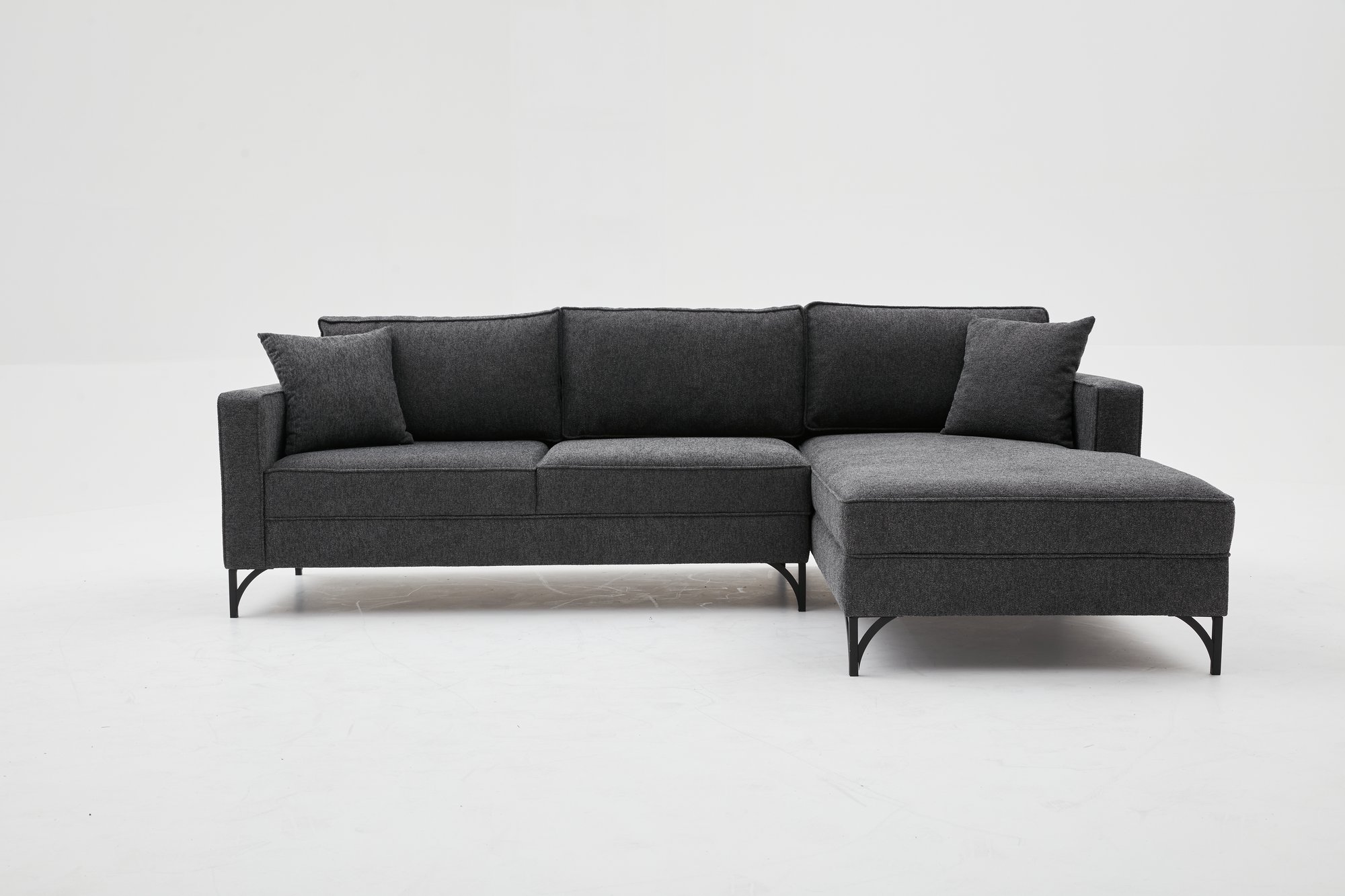 Lima Sofa Récamiere Rechts Anthrazit mit goldenen Beinen
