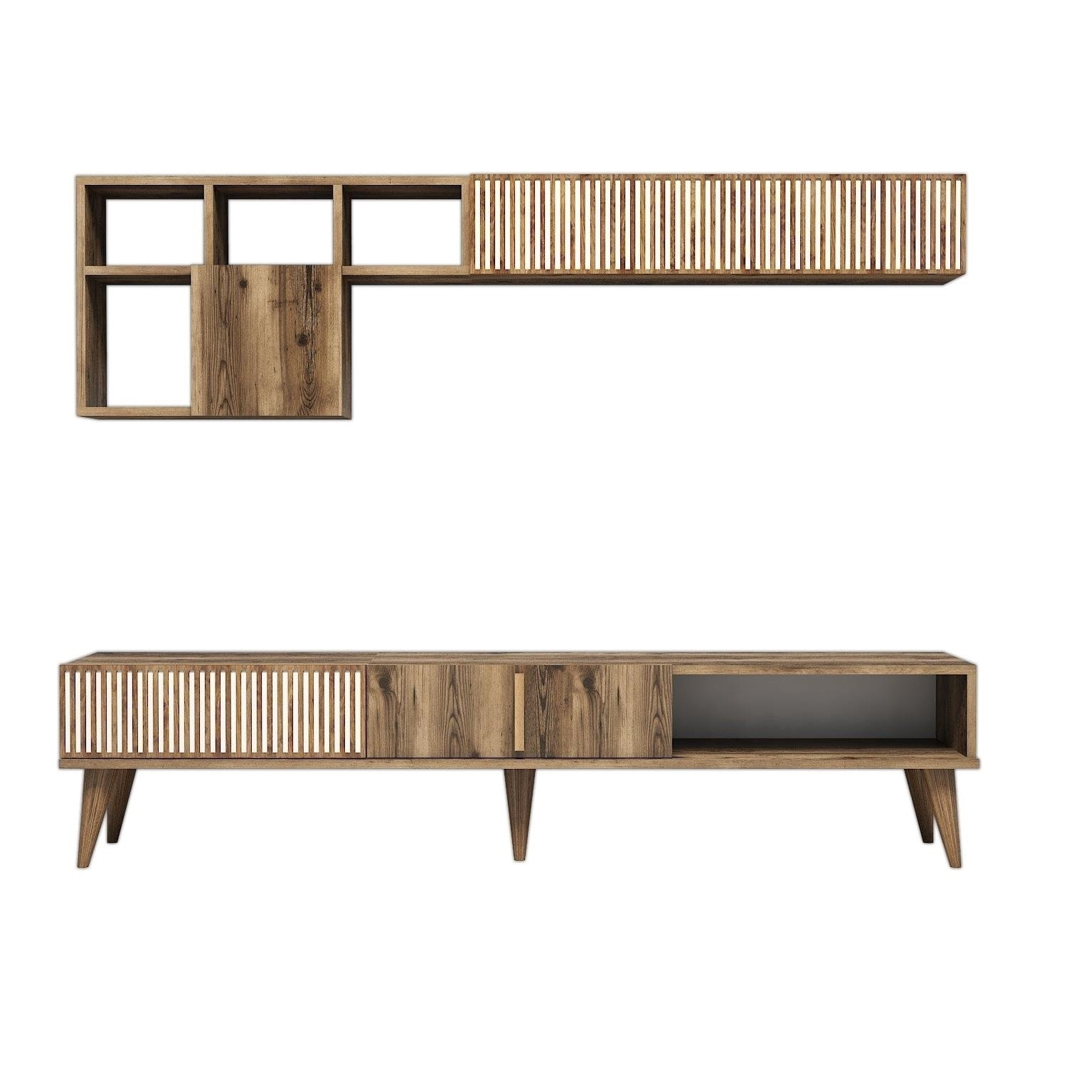 Milan lowboard with wall shelf walnut brown