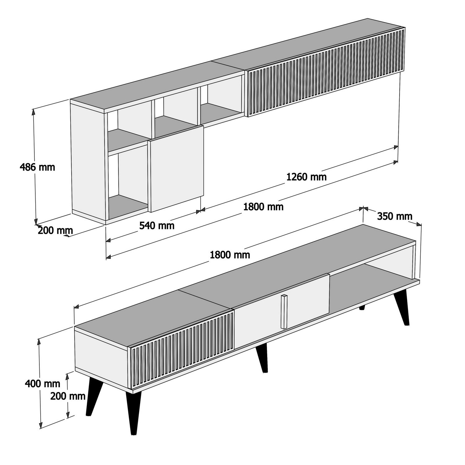 Milan lowboard with wall shelf walnut brown
