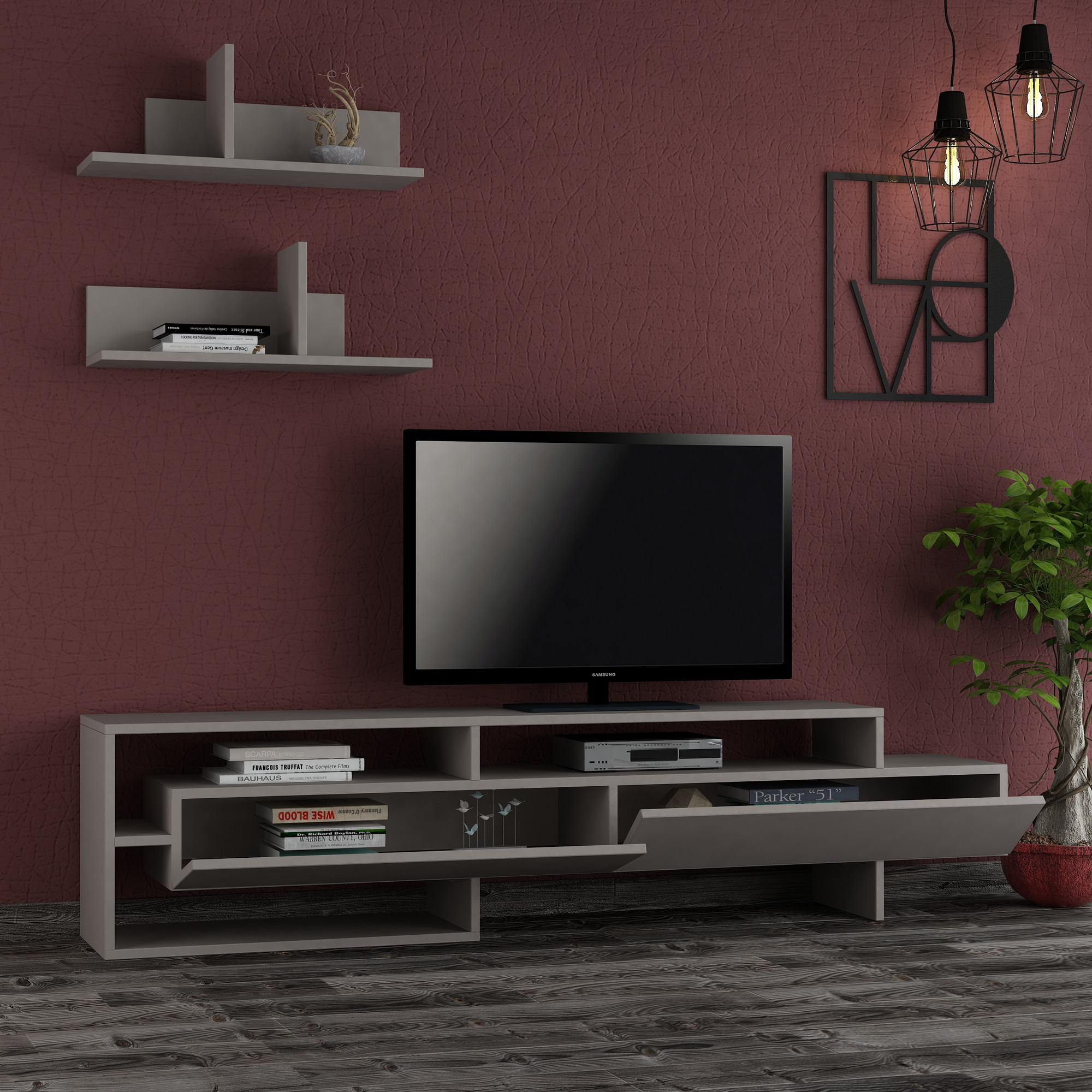 Gara lowboard with wall shelf Light Mocha