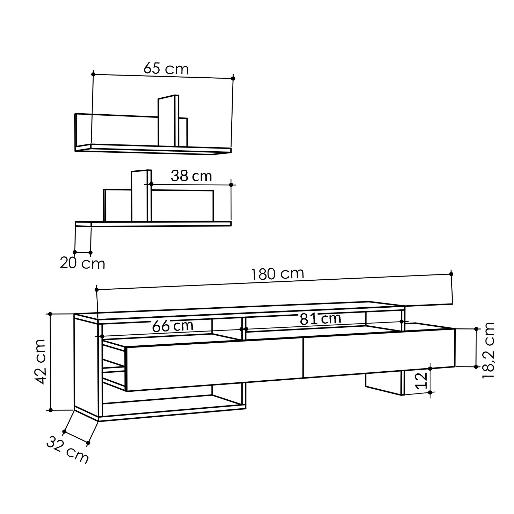 Gara lowboard with wall shelf Light Mocha