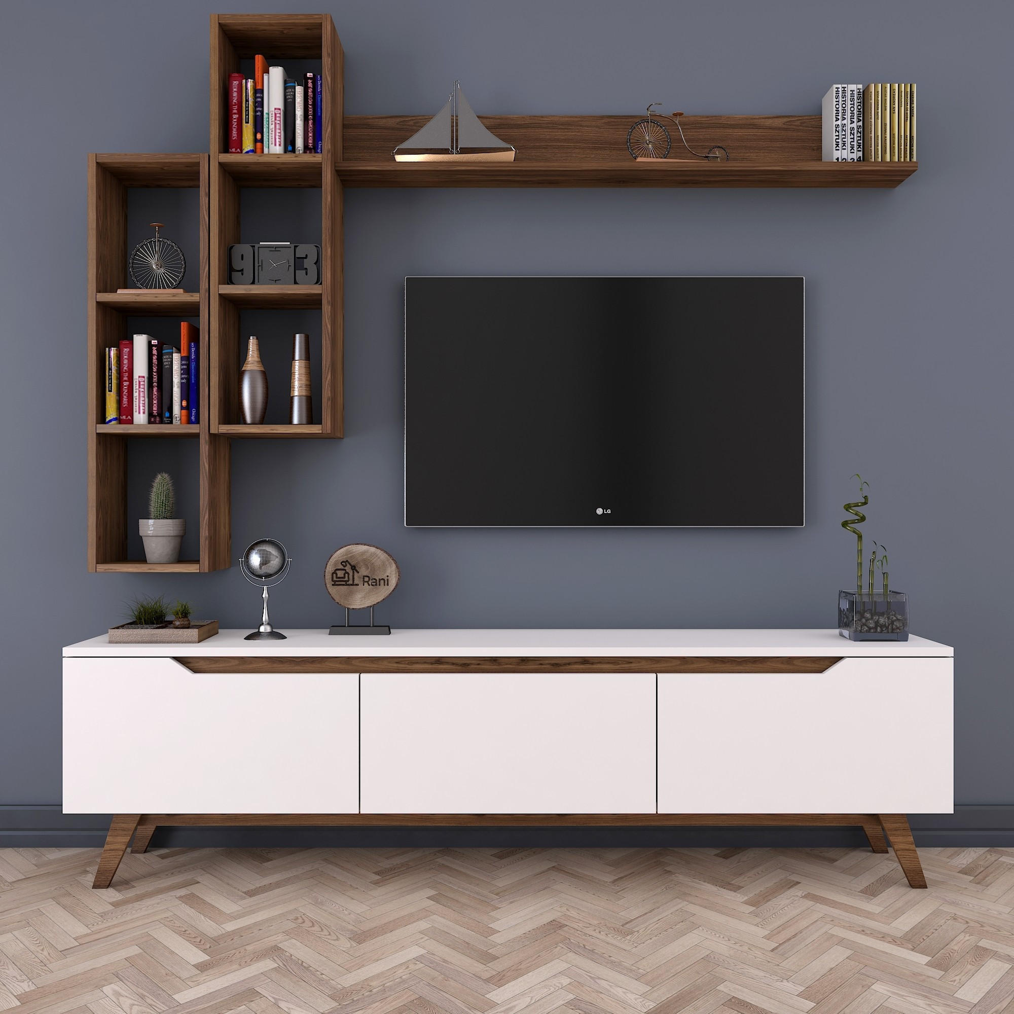 Lowboard with wall shelf White