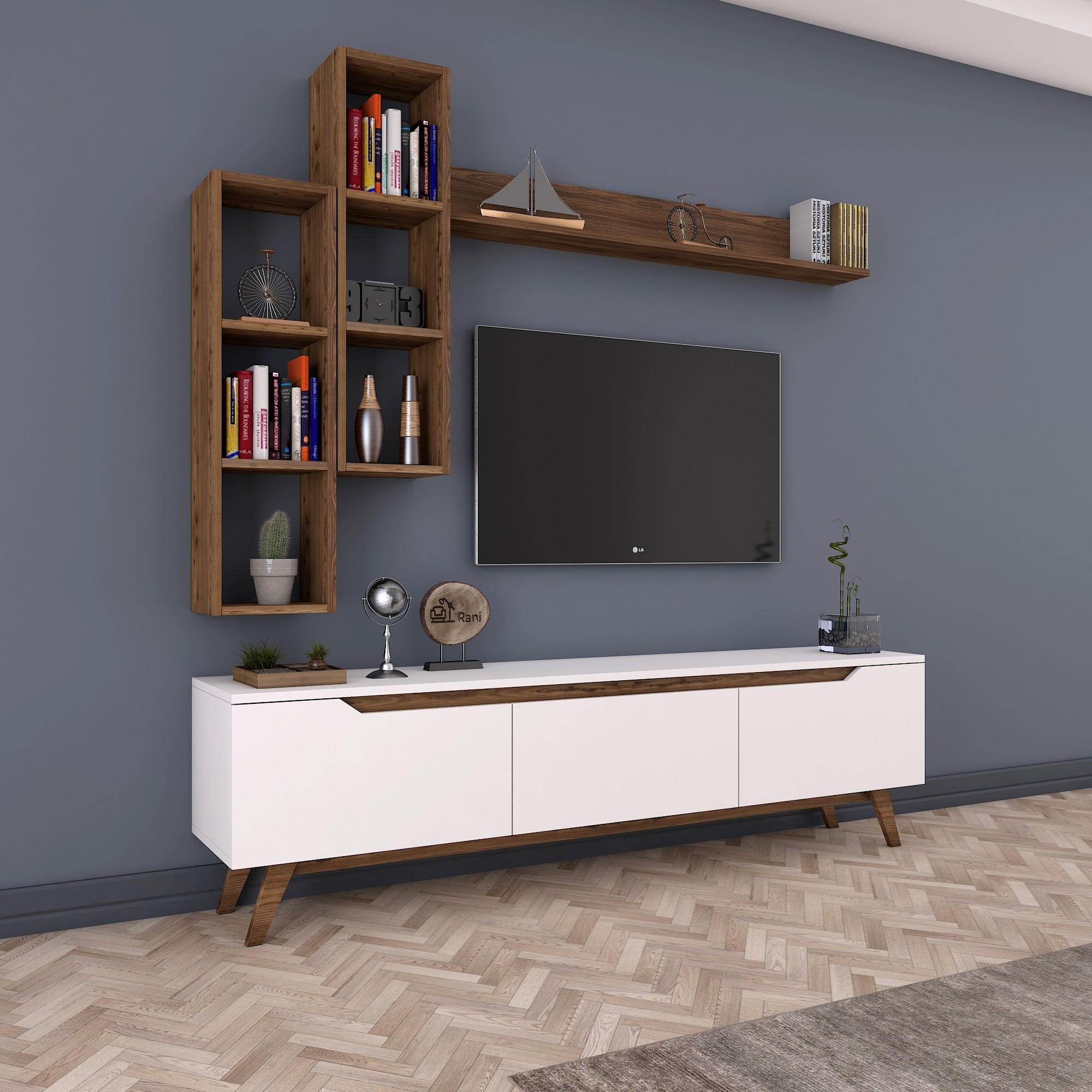 Lowboard with wall shelf White
