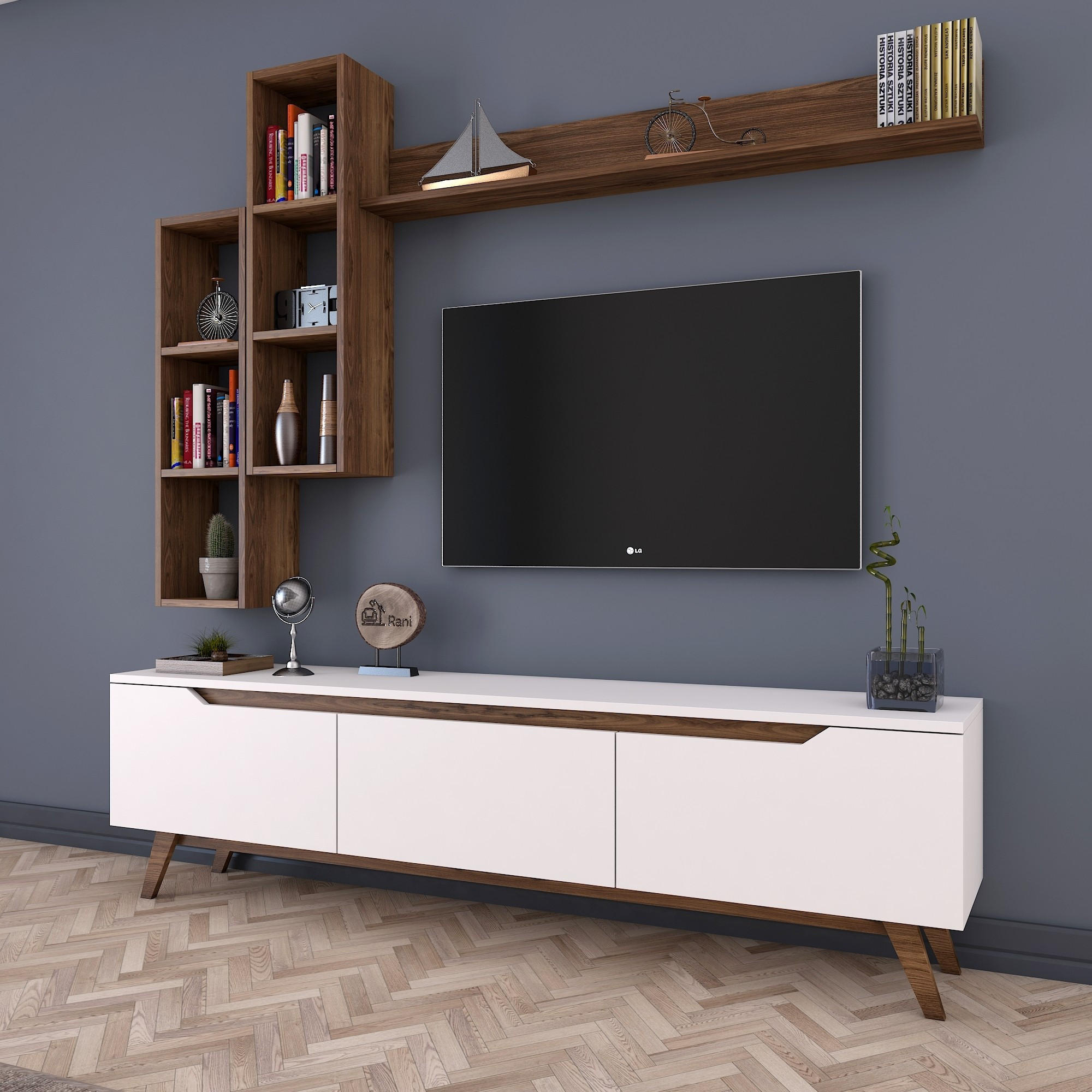 Lowboard with wall shelf White